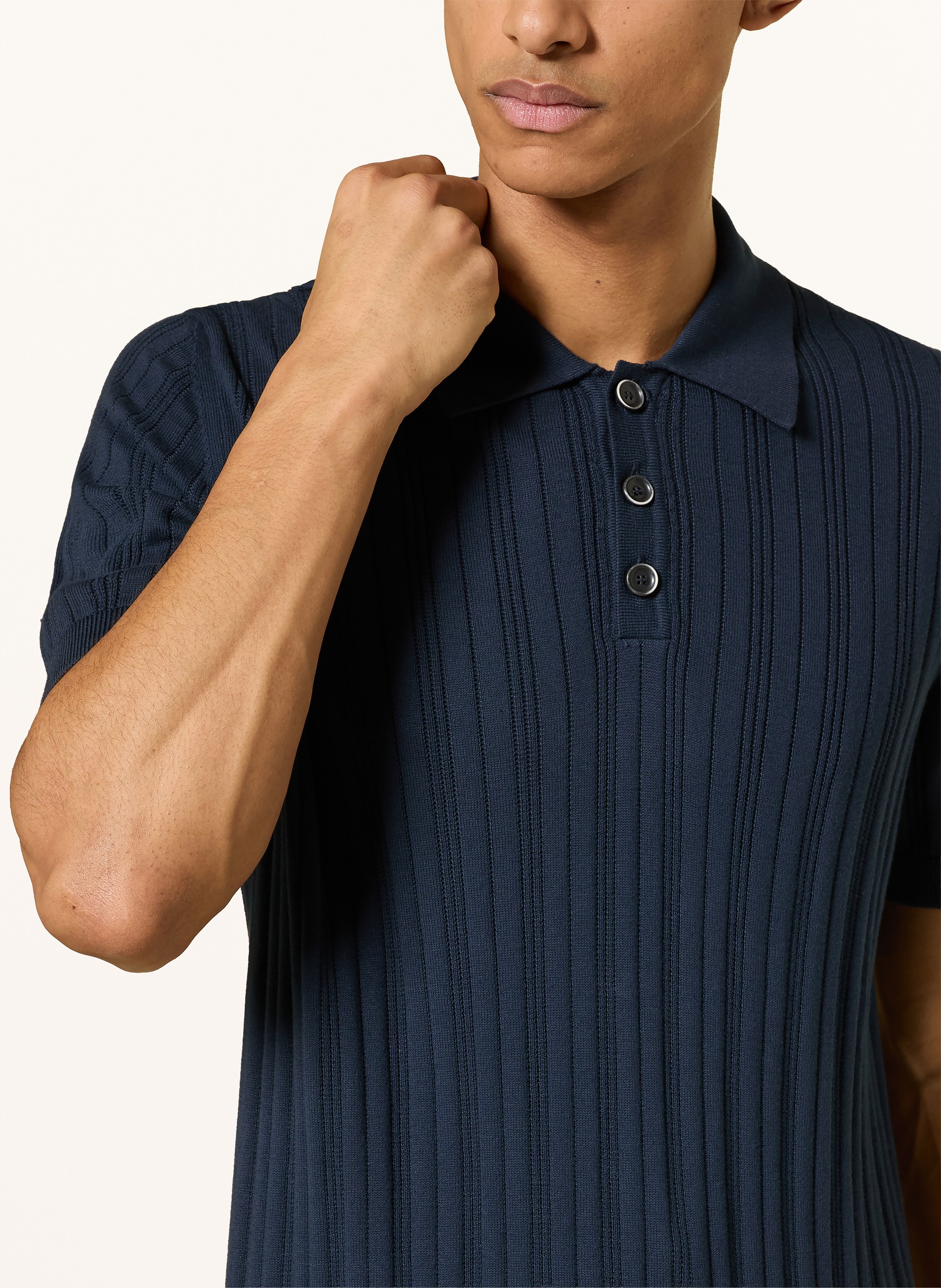 Thumbnail - Baldessarini Strick-Poloshirt blau