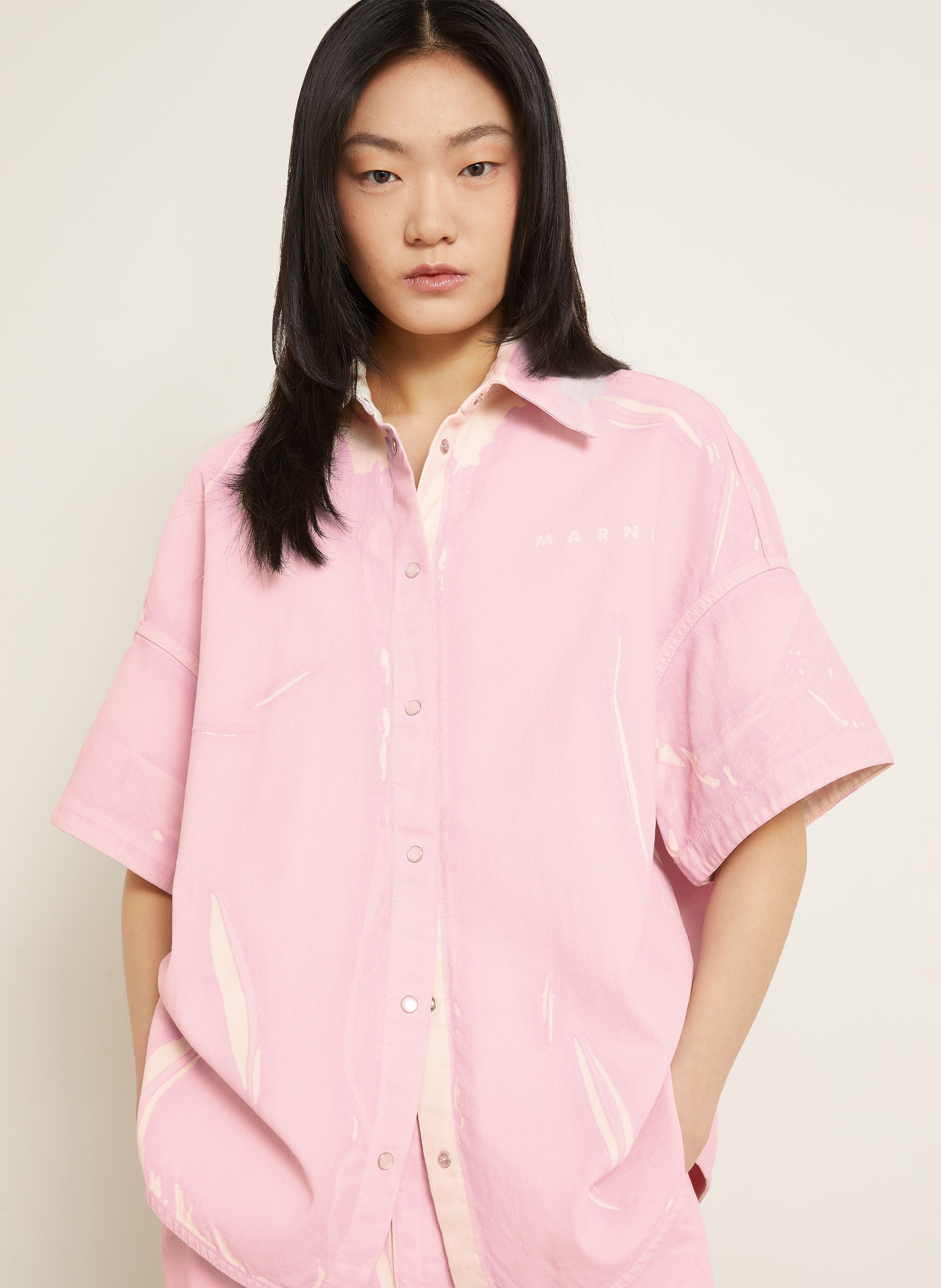 Thumbnail - Marni Oversized-Jeansbluse rosa