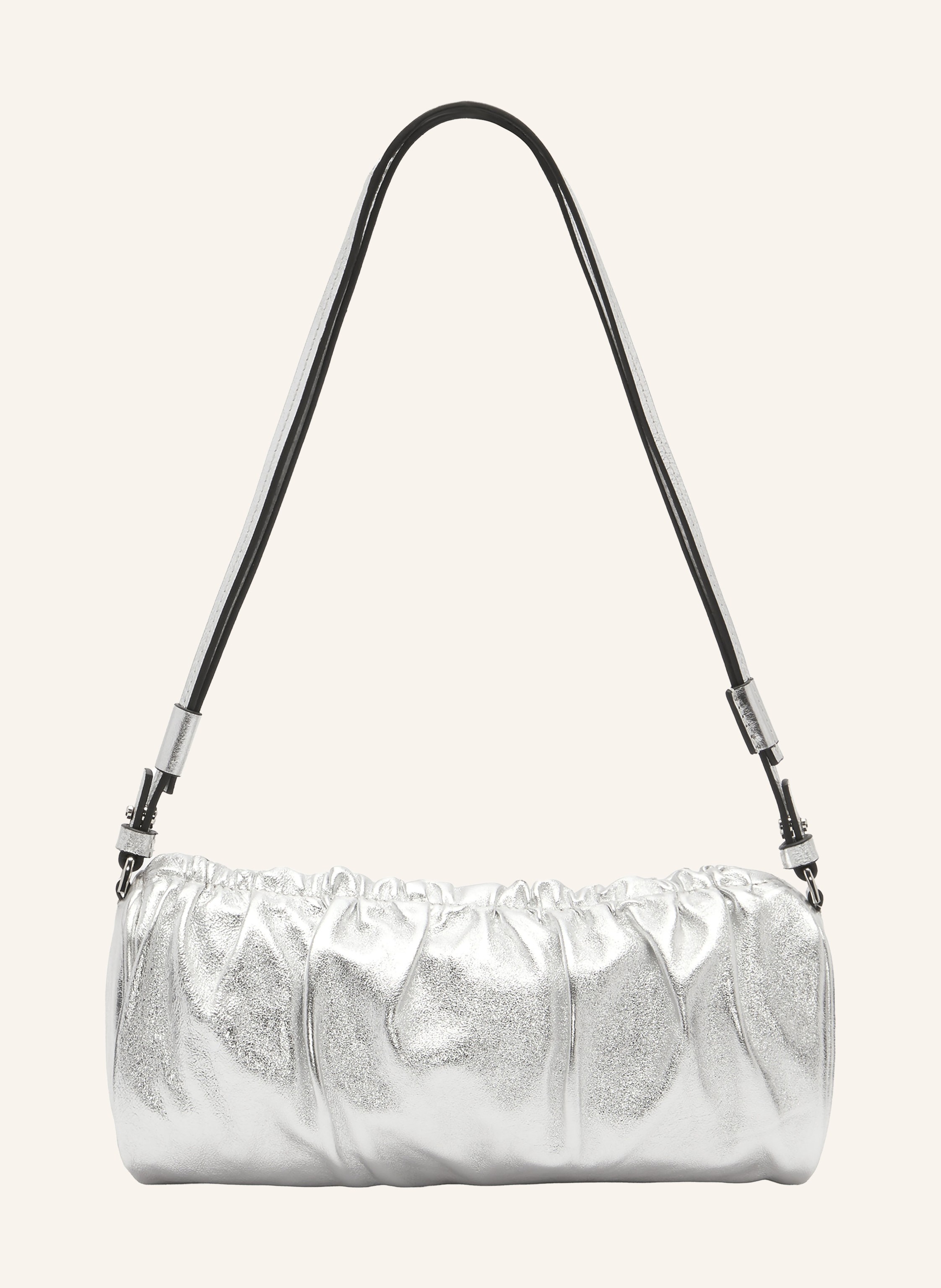 Liebeskind Berlin Längenverstellbarer Schulterriemen. Reißverschluss. Innen ein Hauptfach. Leder in Metallic-Optik. Unifarben in silber