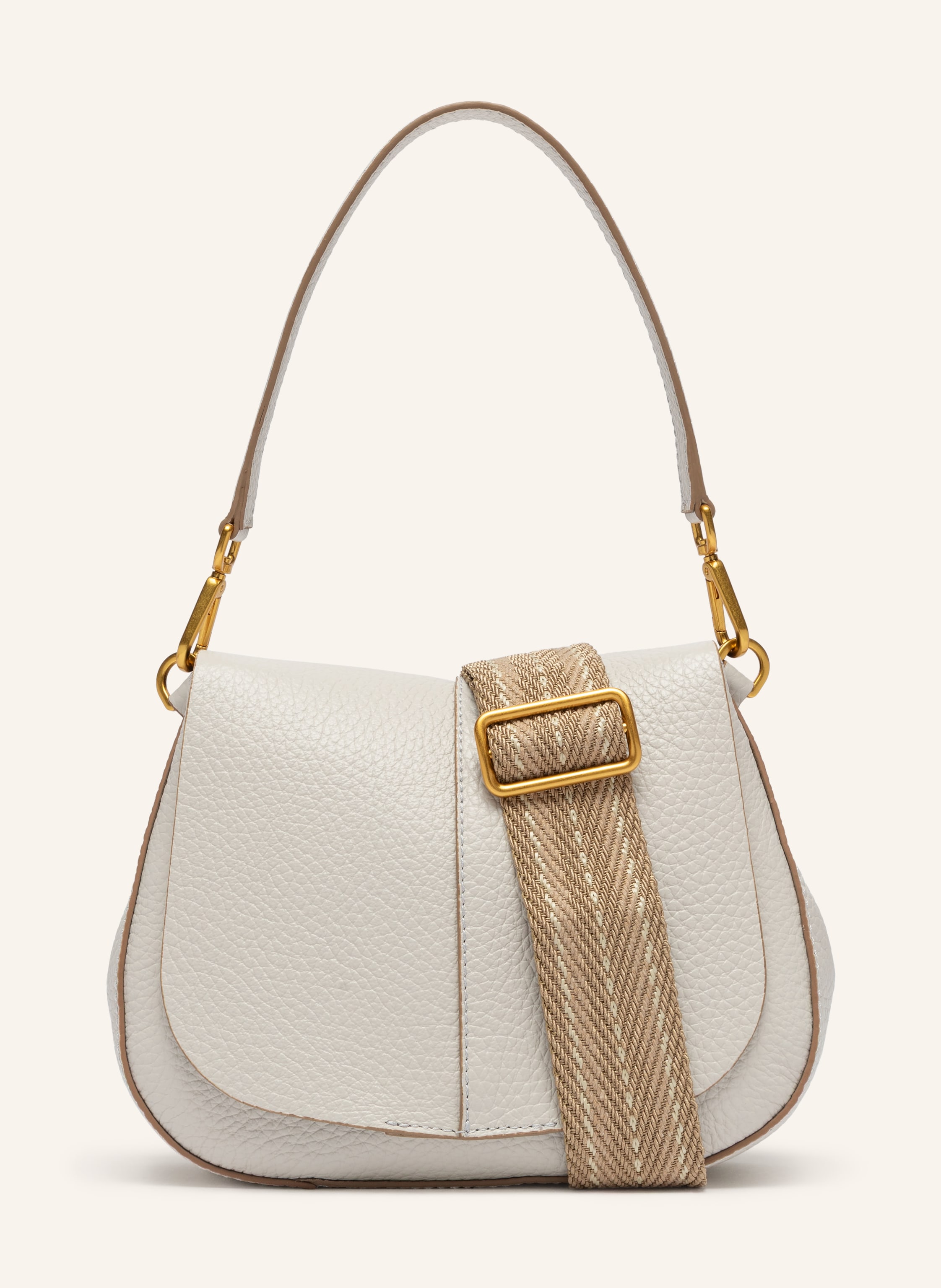 Gianni Chiarini Ein Innenfach mit Reißverschluss. Abnehmbarer Schulterriemen. Ein Tragegriff. Längenverstellbarer Schulterriemen. Magnetverschluss. Innen ein Hauptfach. Genarbtes Leder. Textil. Unifarben in creme / gold / hellbraun
