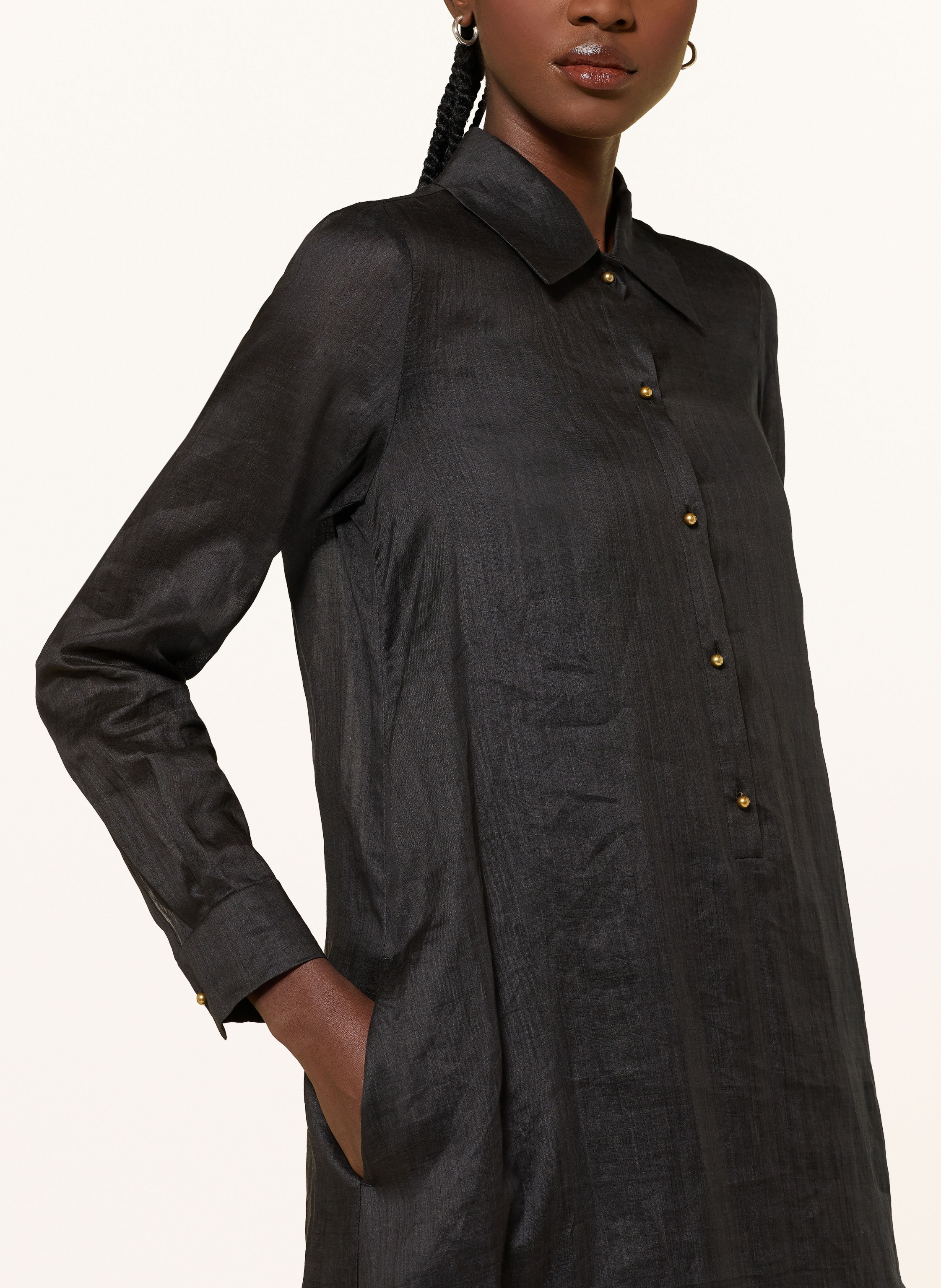 Thumbnail - Max Mara Studio Hemdblusenkleid Mela Mit Lochspitze schwarz