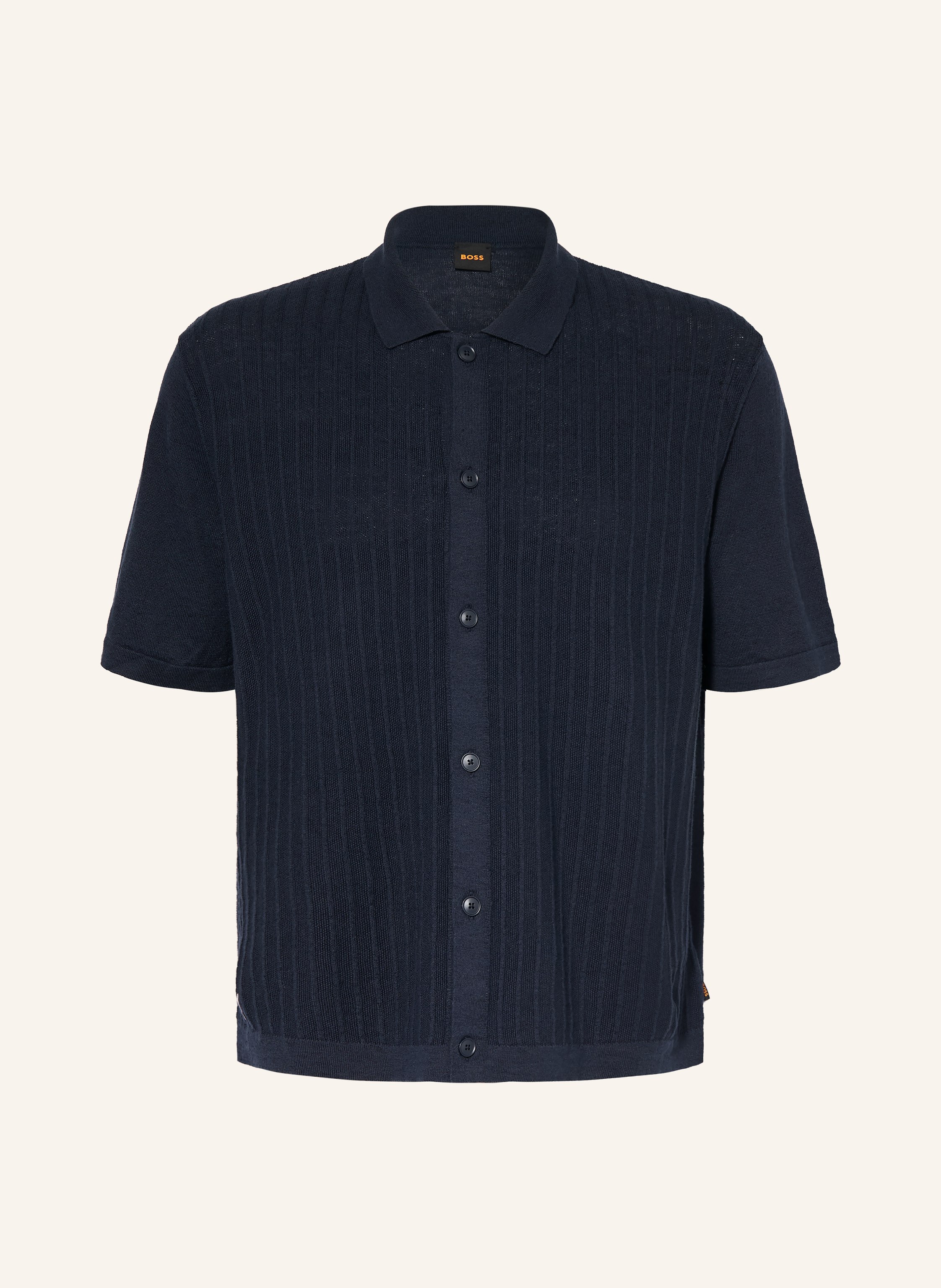 Boss Boss Strickhemd Amicino Comfort Fit Mit Leinen blau in DUNKELBLAU