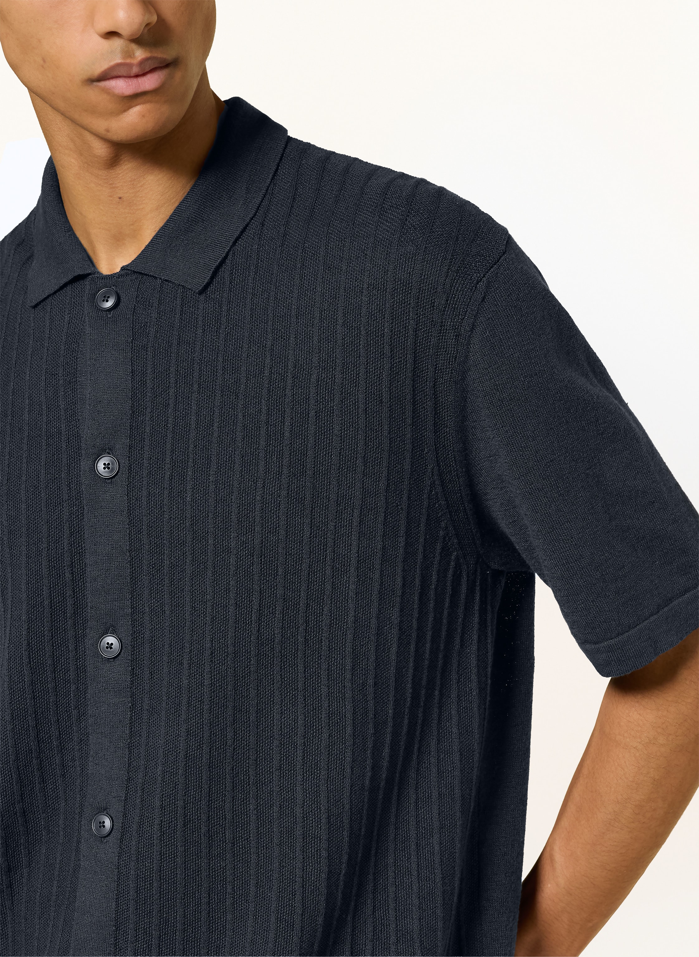 Thumbnail - Boss Strickhemd Amicino Comfort Fit Mit Leinen blau