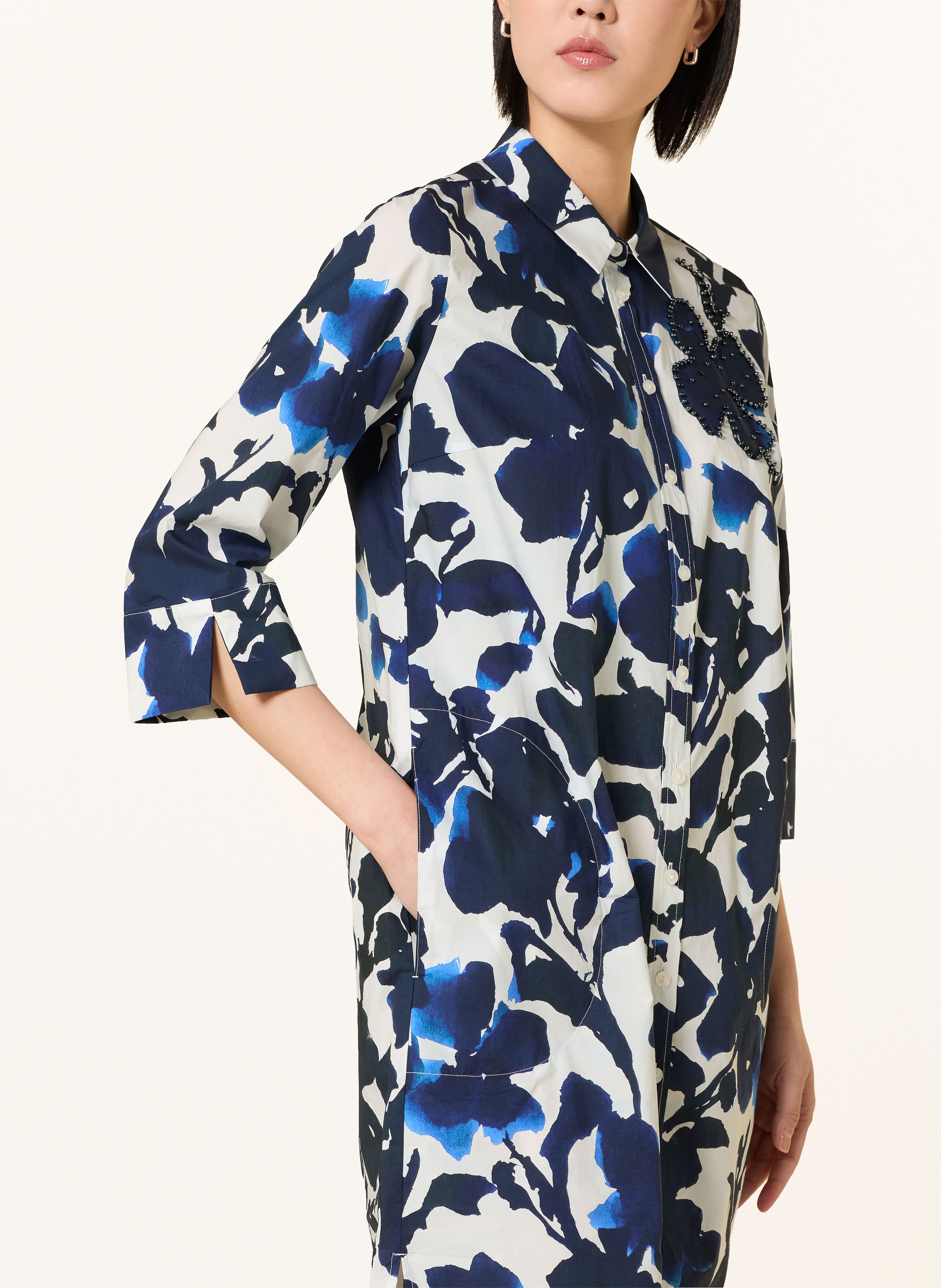 Thumbnail - White Label Hemdblusenkleid Mit 3/4-Arm Und Schmuckperlen blau