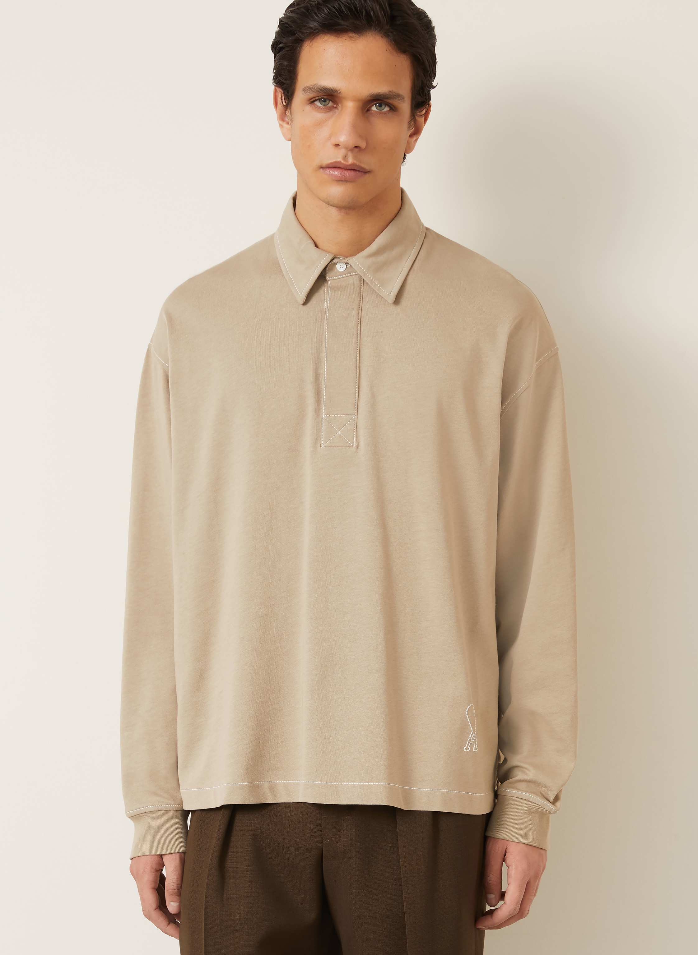 Thumbnail - Ami Paris Jersey-Poloshirt Oversized Fit beige