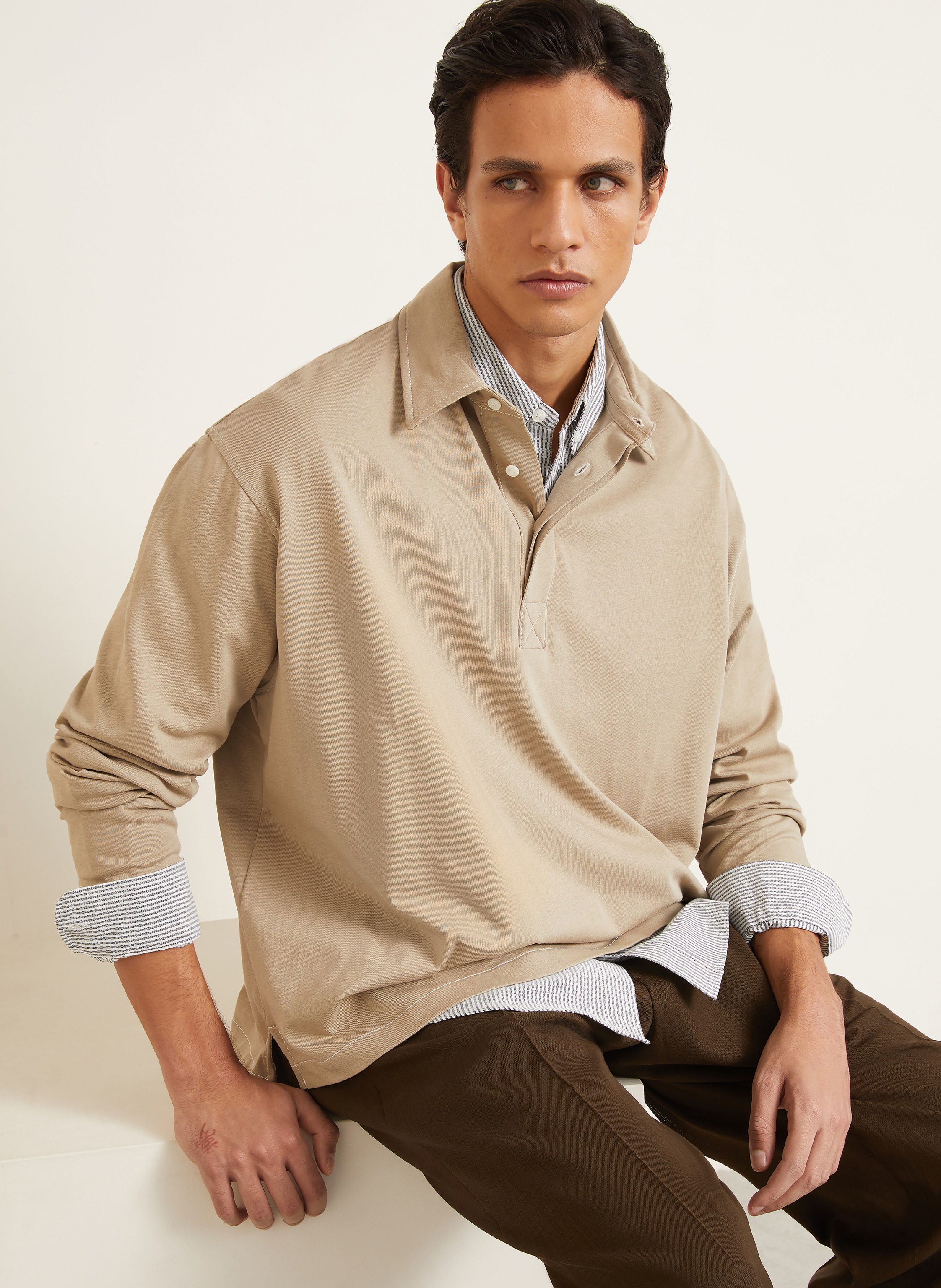 Thumbnail - Ami Paris Jersey-Poloshirt Oversized Fit beige