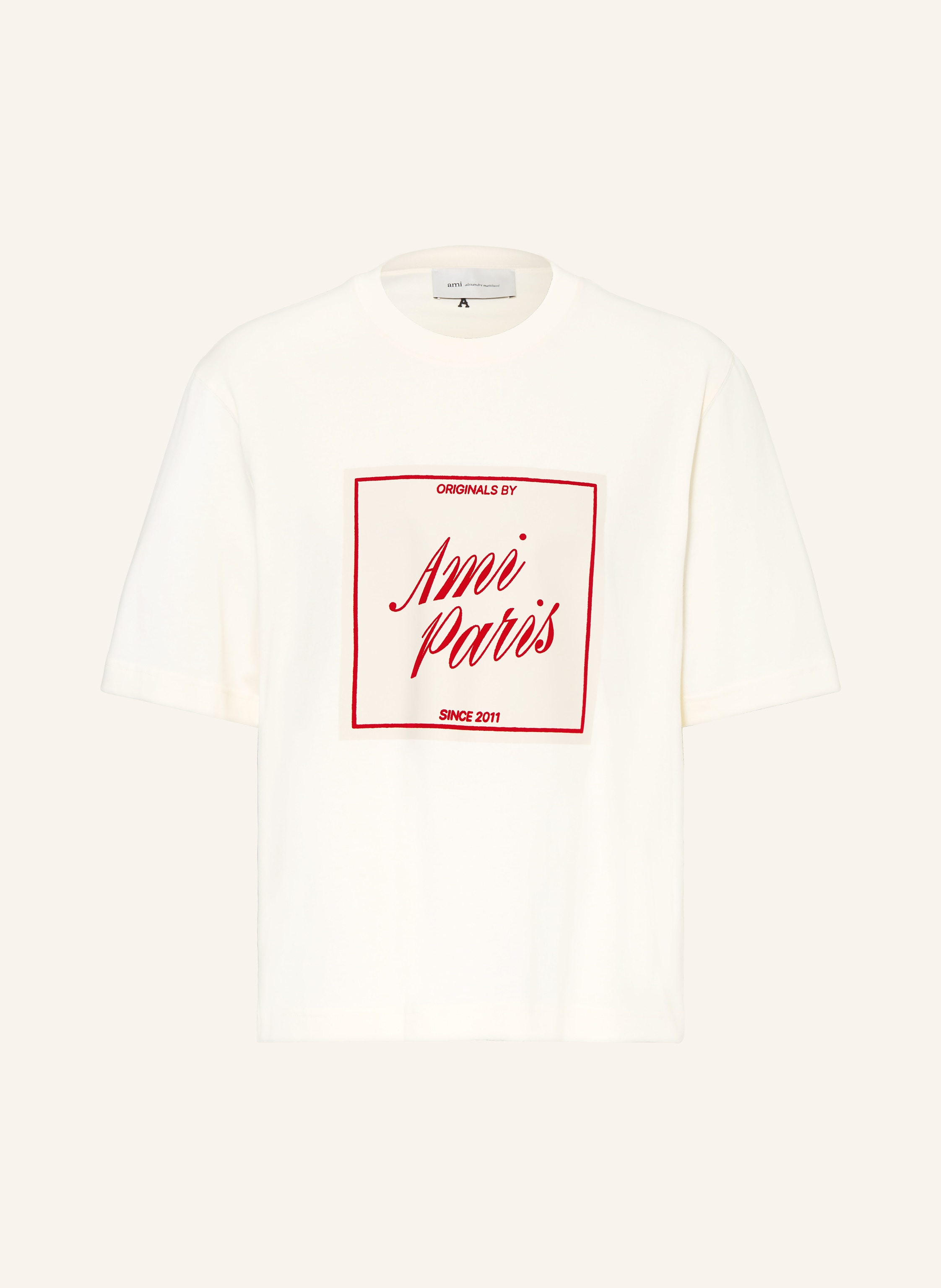 AMI PARIS T-Shirt in ecru / rot