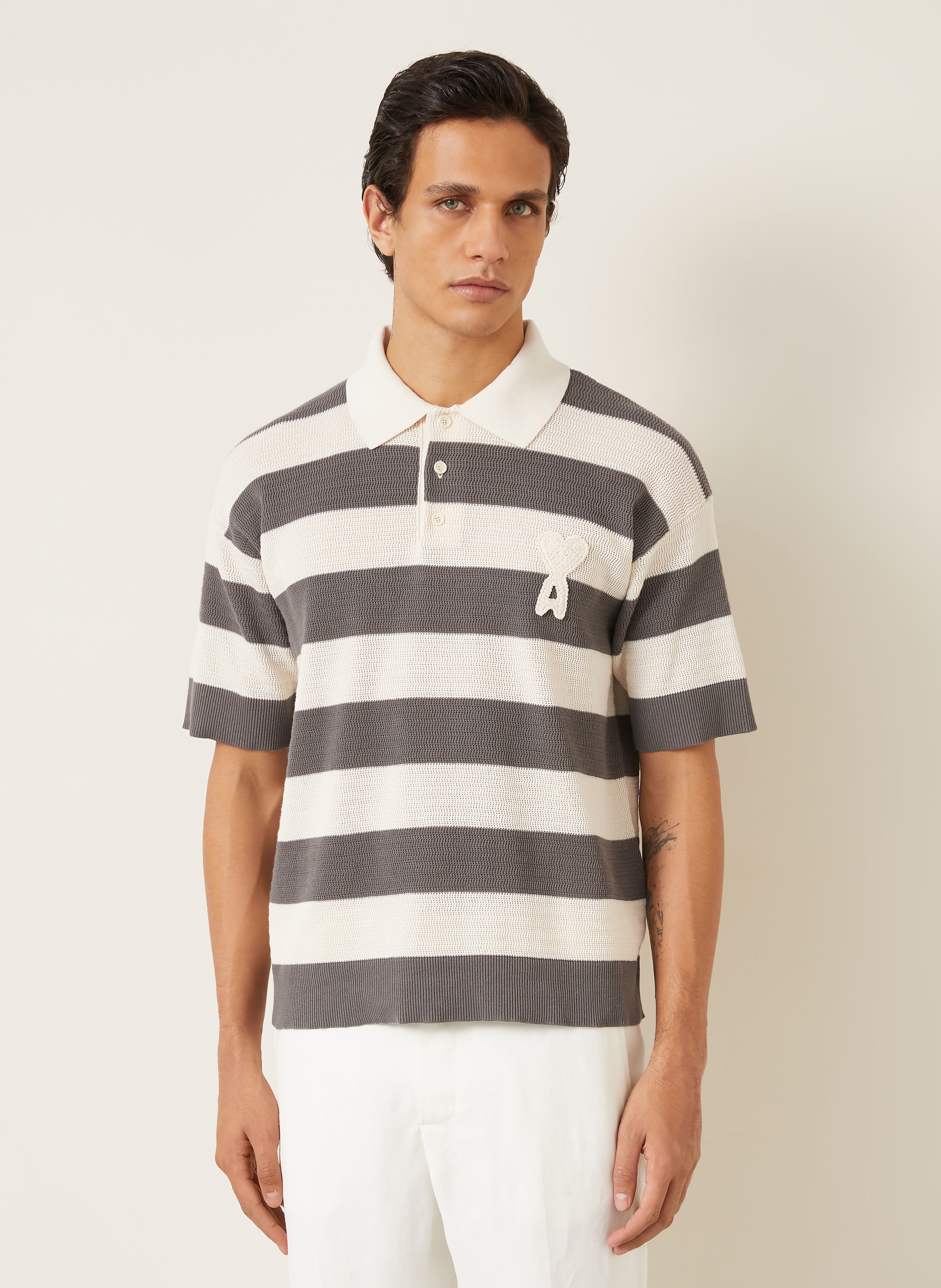 Thumbnail - Ami Paris Strick-Poloshirt grau