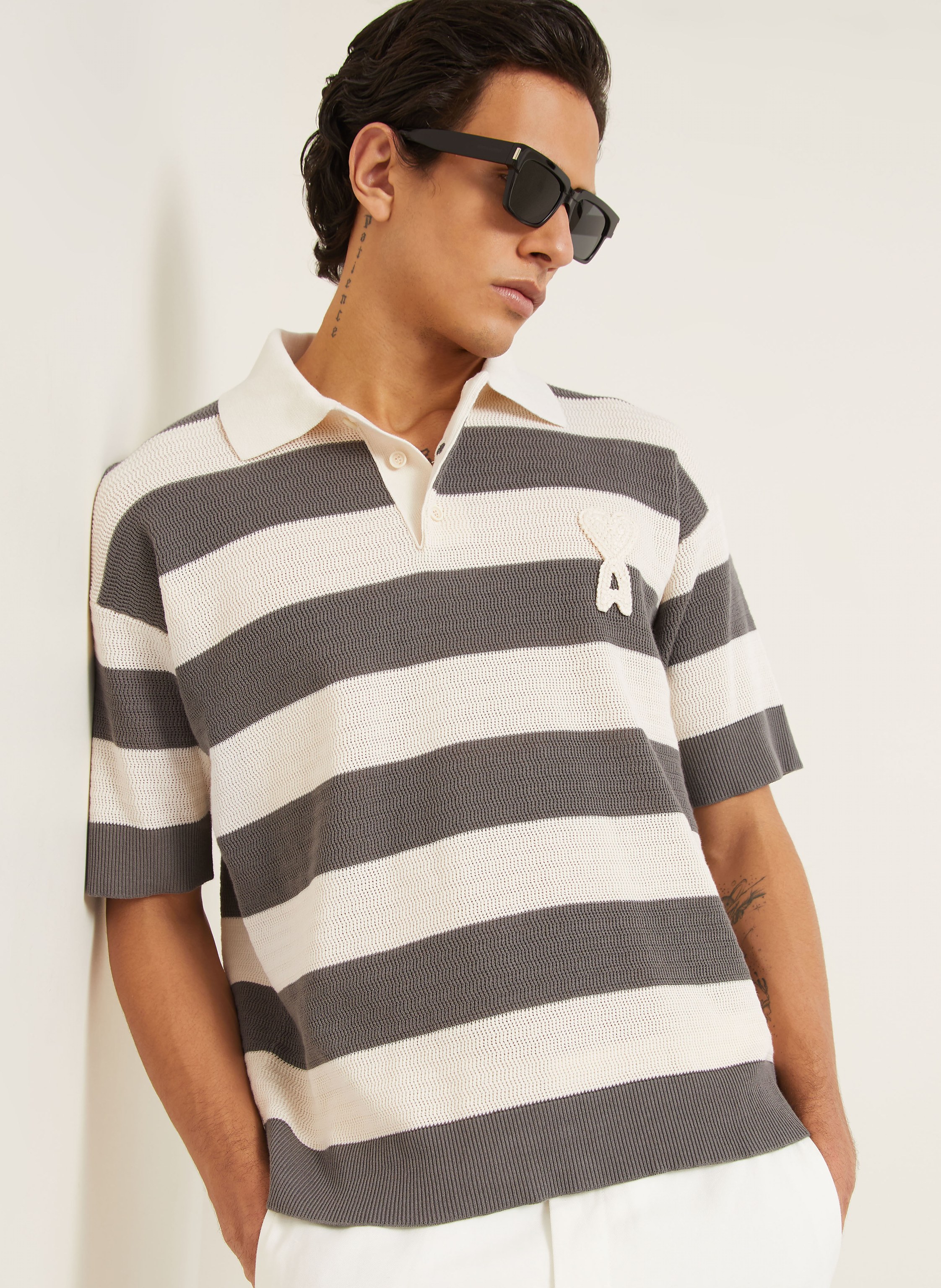 Thumbnail - Ami Paris Strick-Poloshirt grau