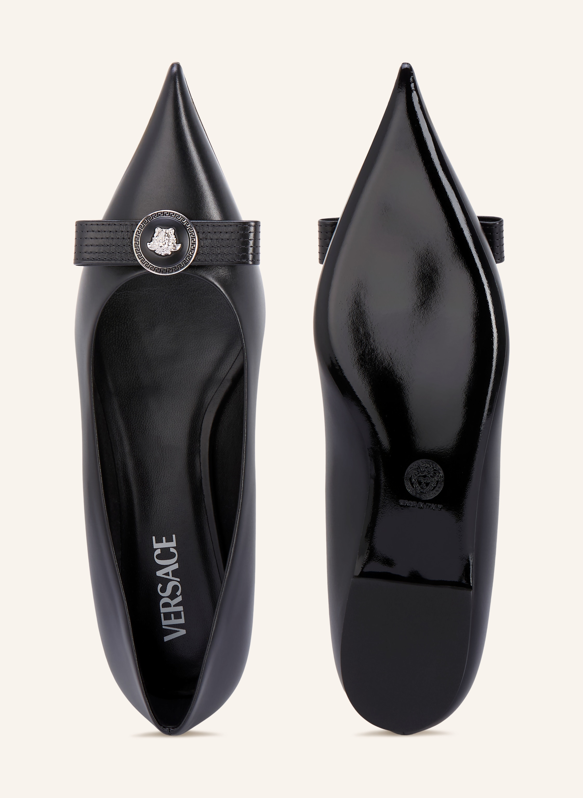 Thumbnail - Versace Ballerinas Gianni Ribbon Mit Schmucksteinen schwarz