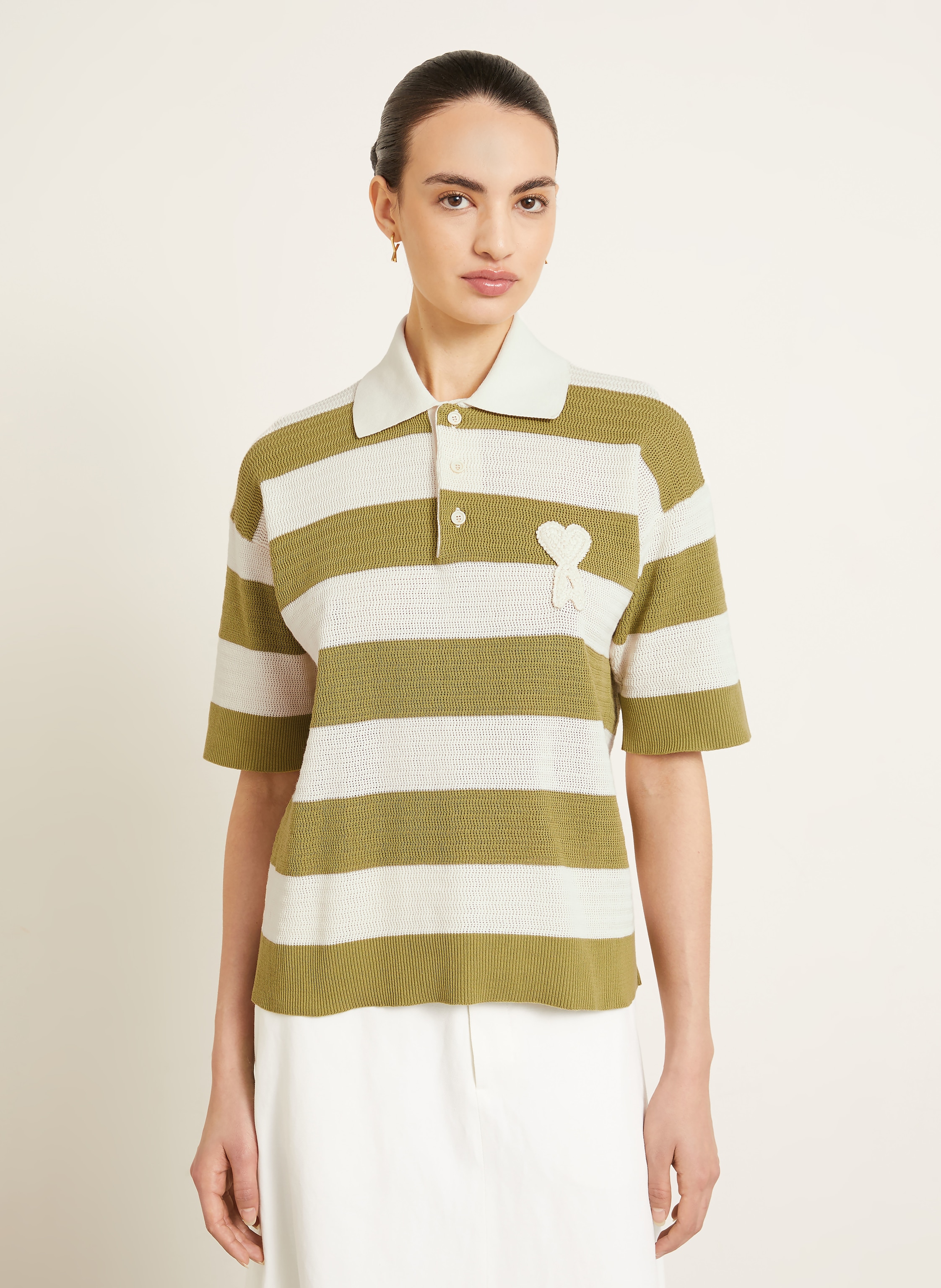 Thumbnail - Ami Paris Strick-Poloshirt beige