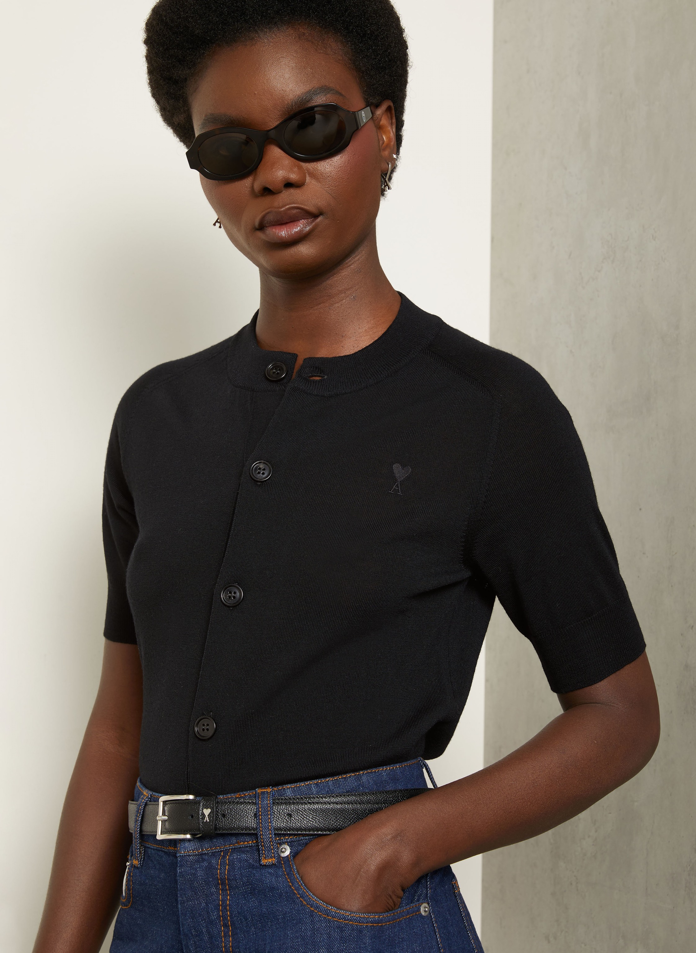 Thumbnail - Ami Paris Strickjacke Aus Merinowolle schwarz