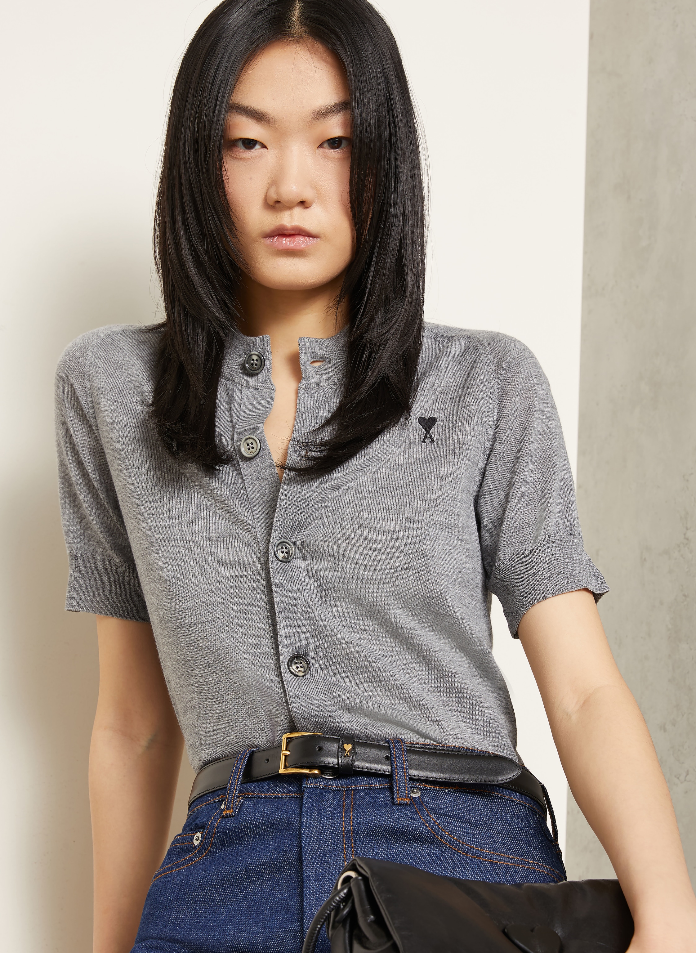 Thumbnail - Ami Paris Strickjacke Aus Merinowolle grau