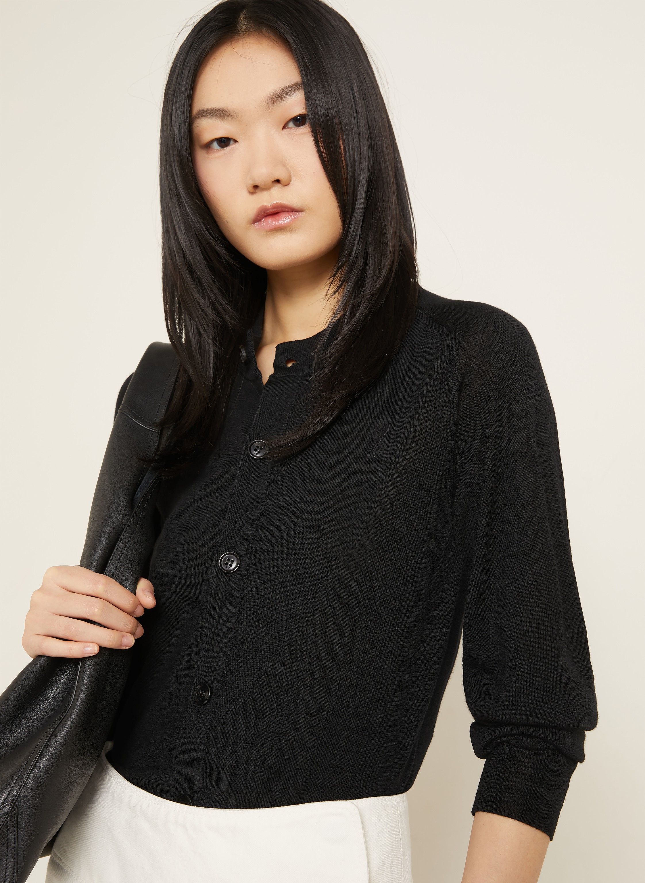 Thumbnail - Ami Paris Strickjacke Aus Merinowolle schwarz