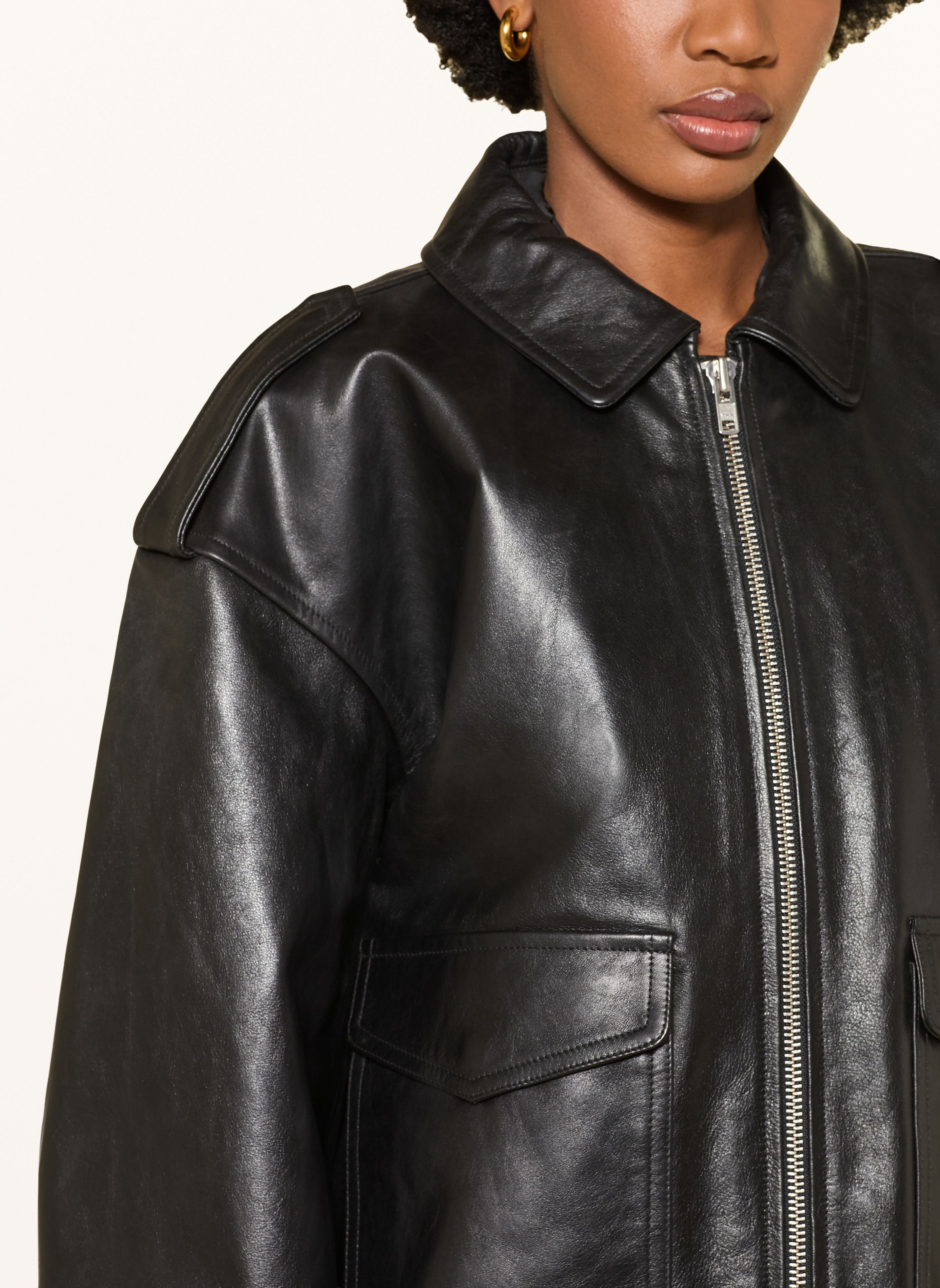 Thumbnail - The Frankie Shop Oversized-Lederblouson Viper schwarz