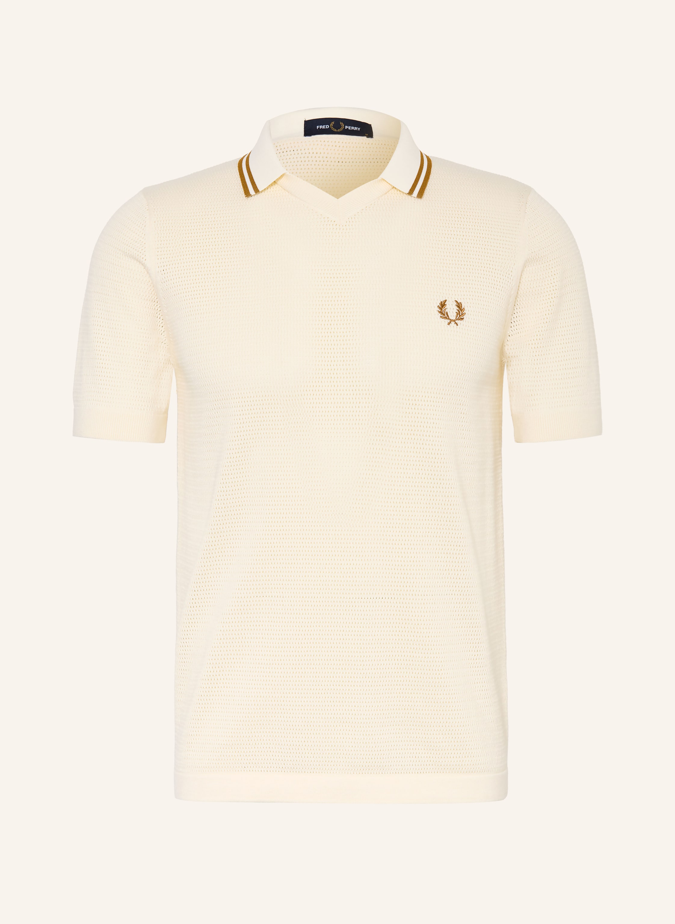 FRED PERRY knitted polo shirt in cream / brown