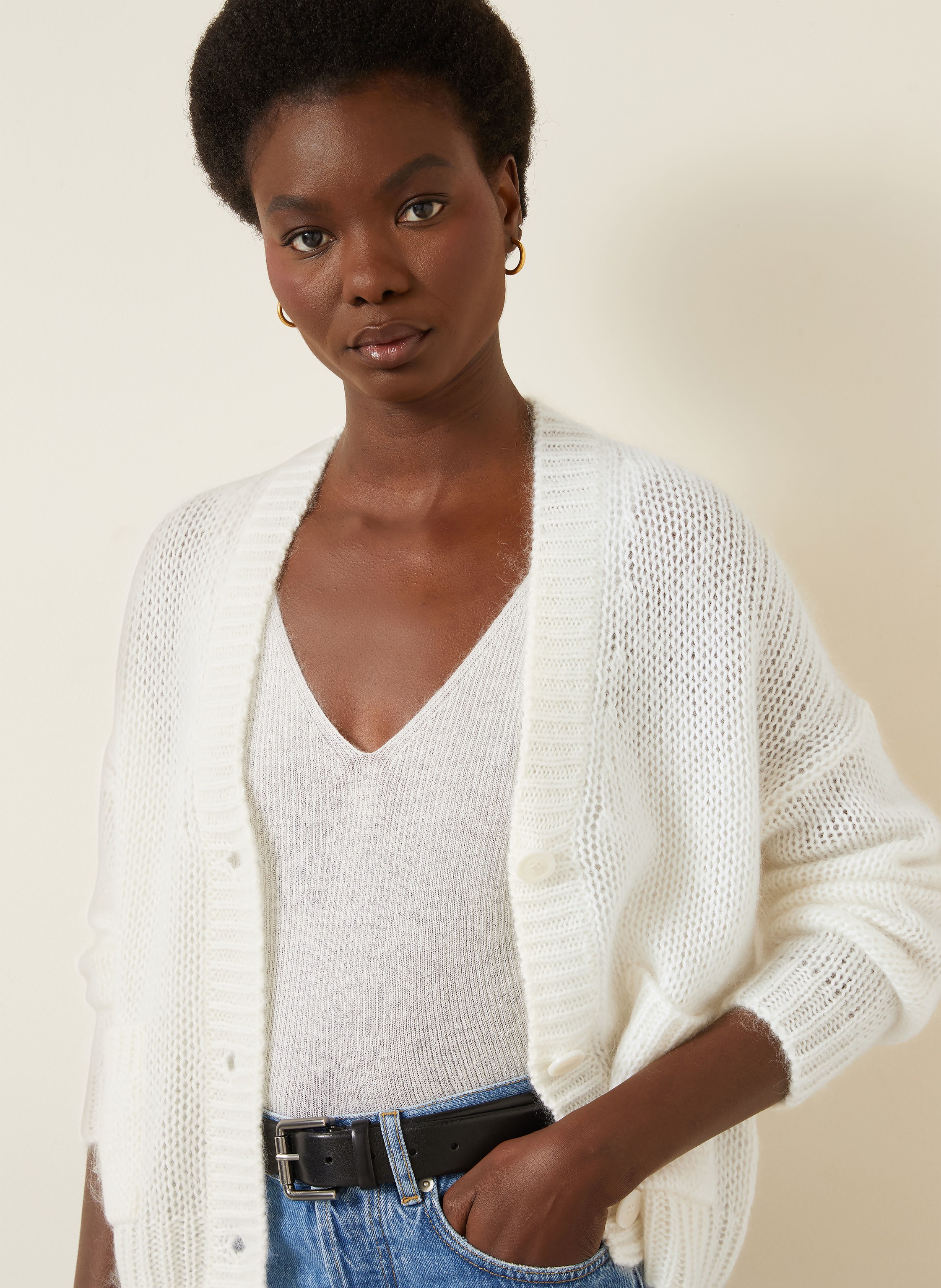 Thumbnail - Iris Von Arnim Strickjacke Limone Mit Mohair Und Seide weiss