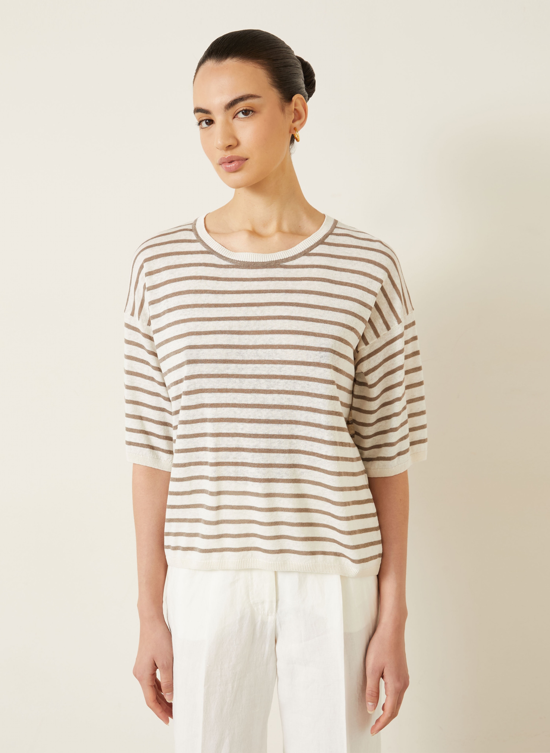 Thumbnail - Iris Von Arnim Strickshirt Emina Mit Seide Und Leinen beige