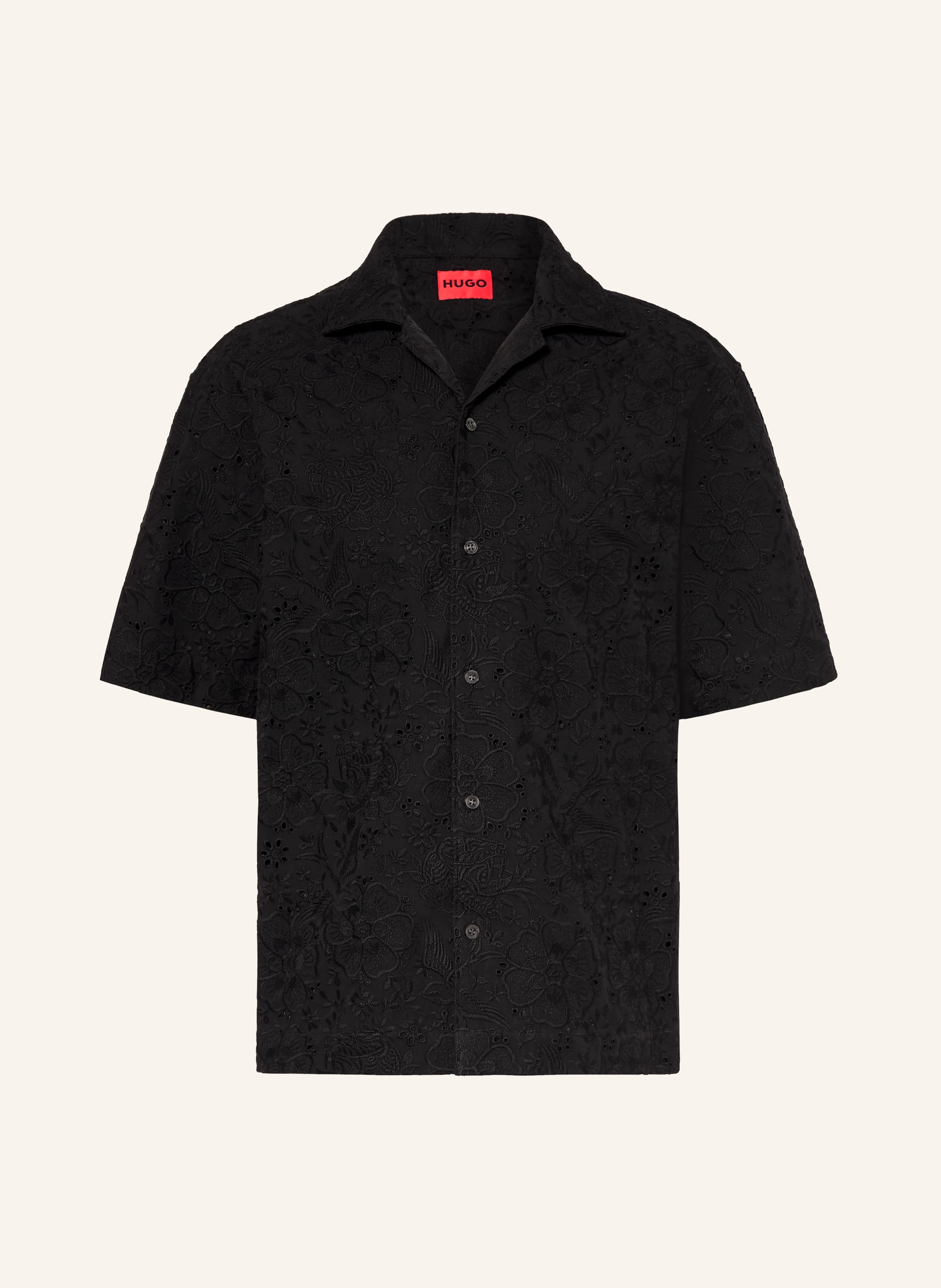Hugo Hugo Resorthemd Espino Comfort Fit Aus Lochspitze schwarz in SCHWARZ