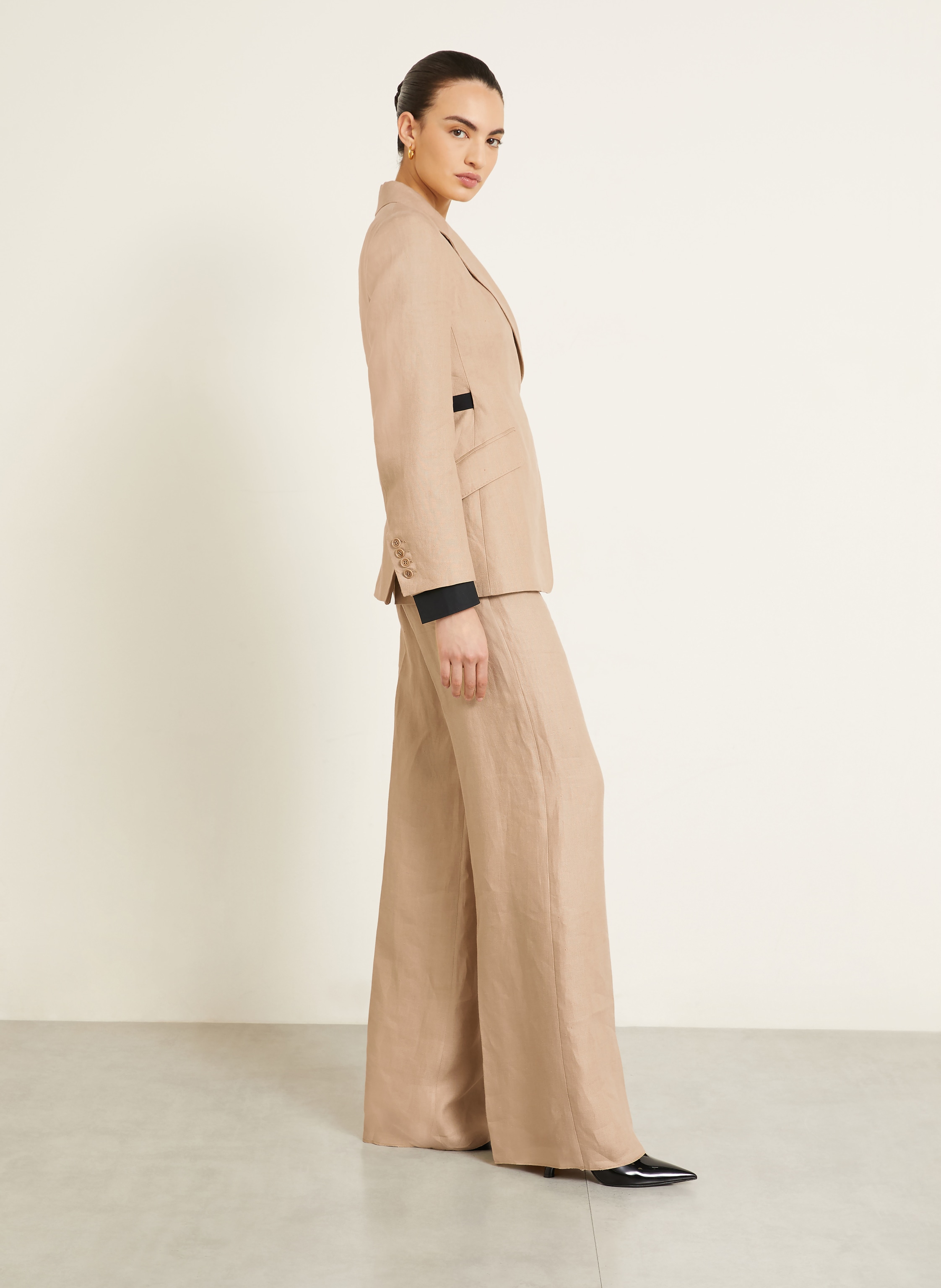 Thumbnail - Max Mara Marlenehose Big Aus Leinen beige