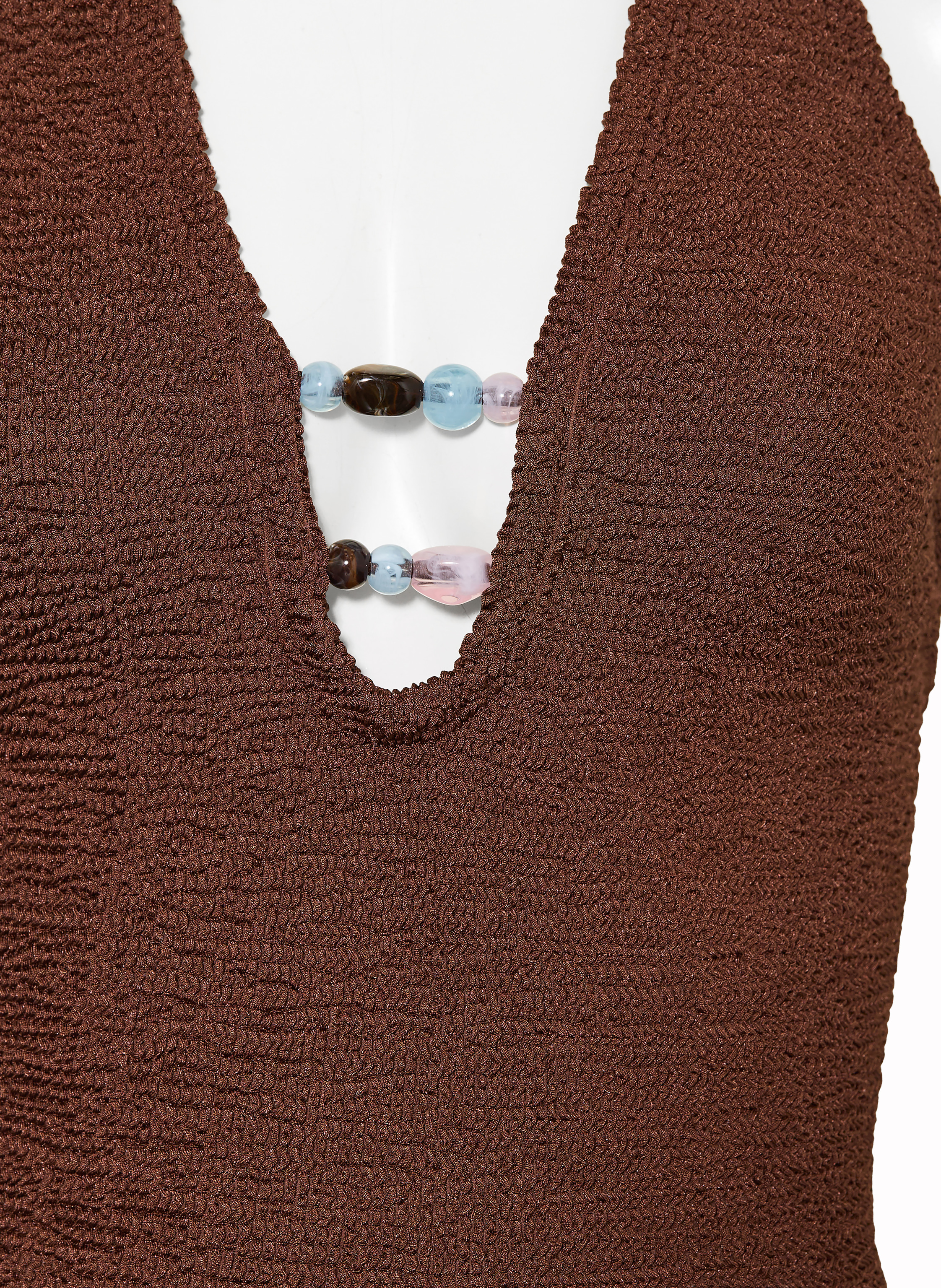 Thumbnail - Hunza G Neckholder-Badeanzug Adirana Mit Schmuckperlen braun