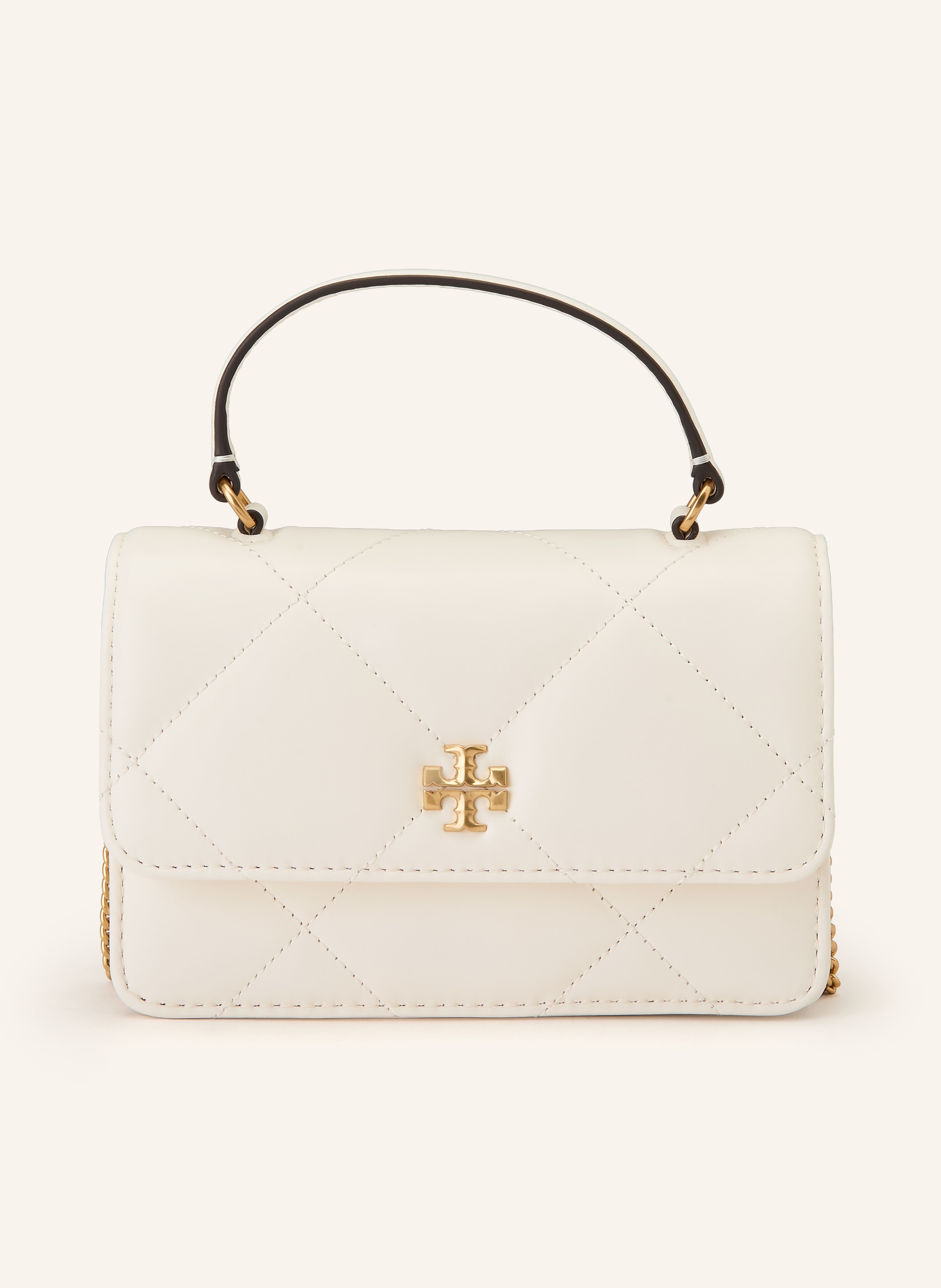 Tory Burch Ein Innenfach mit Reißverschluss. Zwei Steckfächer. Abnehmbare Schulterkette. Ein Tragegriff. Magnetverschluss. Innen ein Hauptfach. Label-Detail. Glattleder. Unifarben. Gestepptes Design in weiss / gold