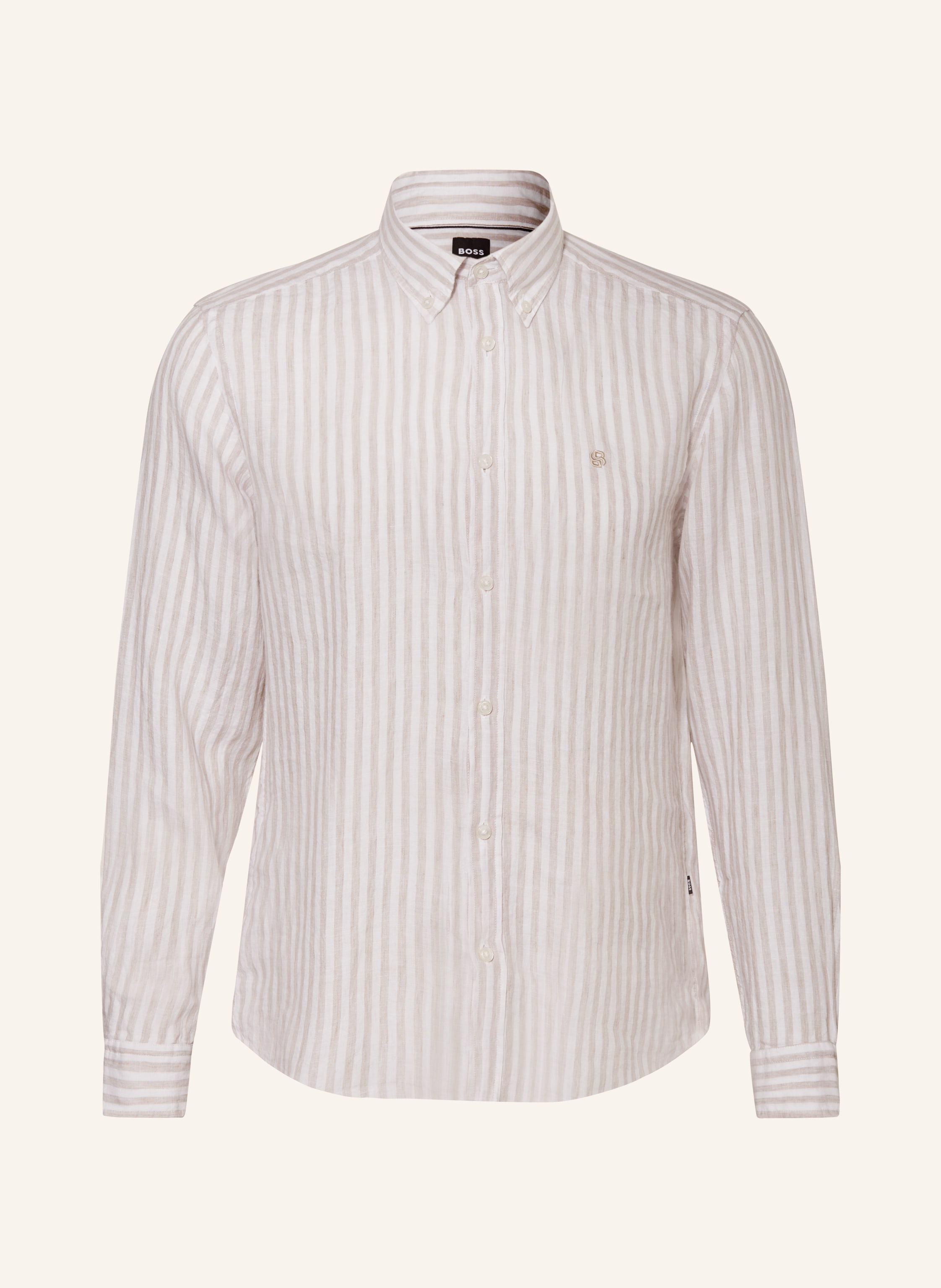 Boss Boss Leinenhemd Liam Regular Fit beige in BEIGE / WEISS