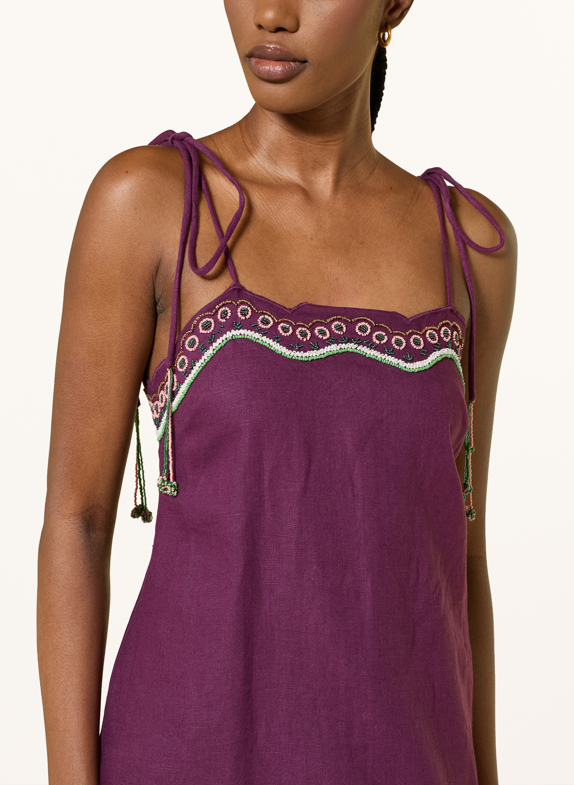 Thumbnail - Ottod'ame Leinenkleid Mit Schmuckperlen lila