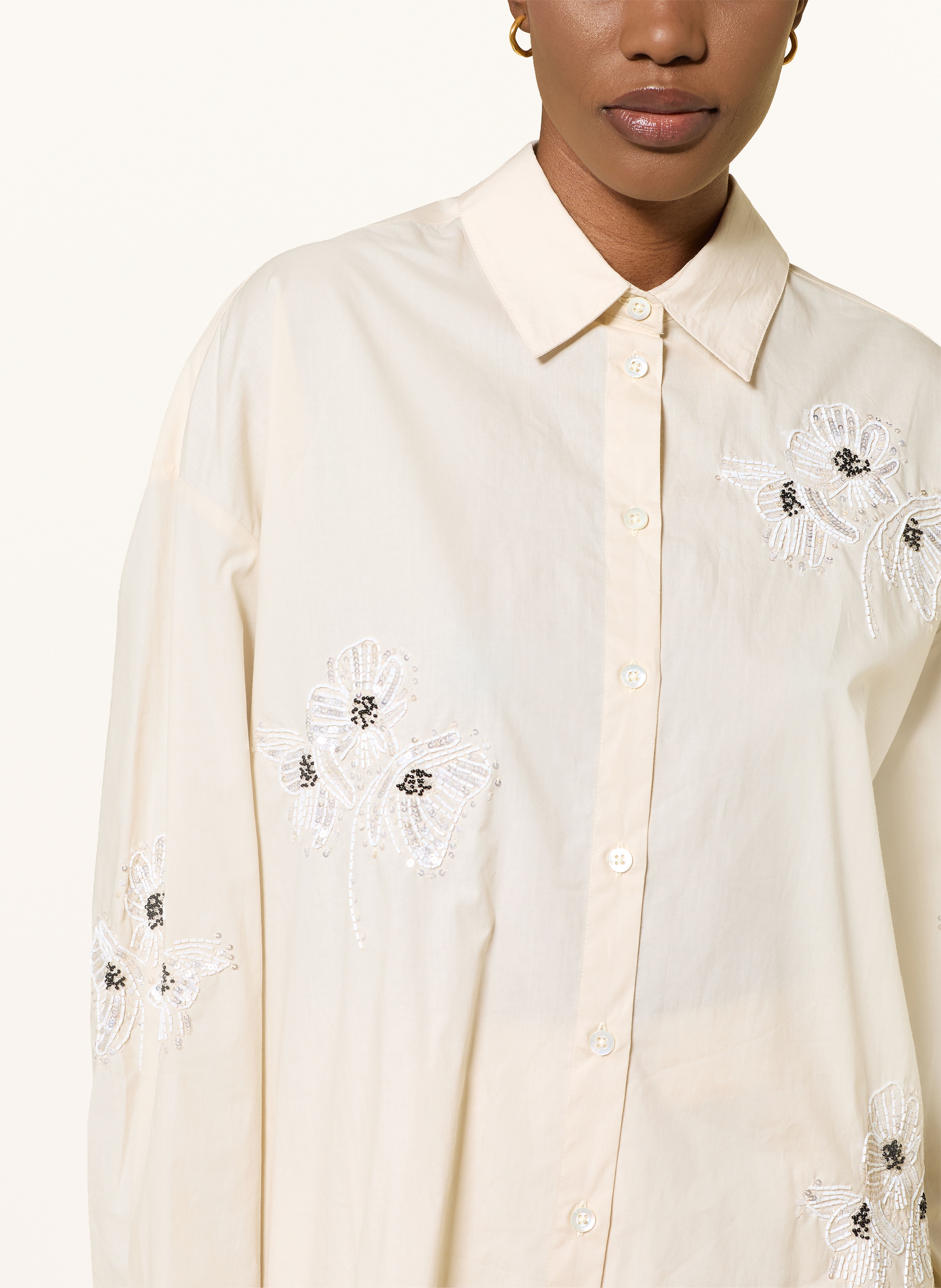 Thumbnail - Ottod'ame Oversized-Hemdbluse Mit Pailletten Und Schmuckperlen beige