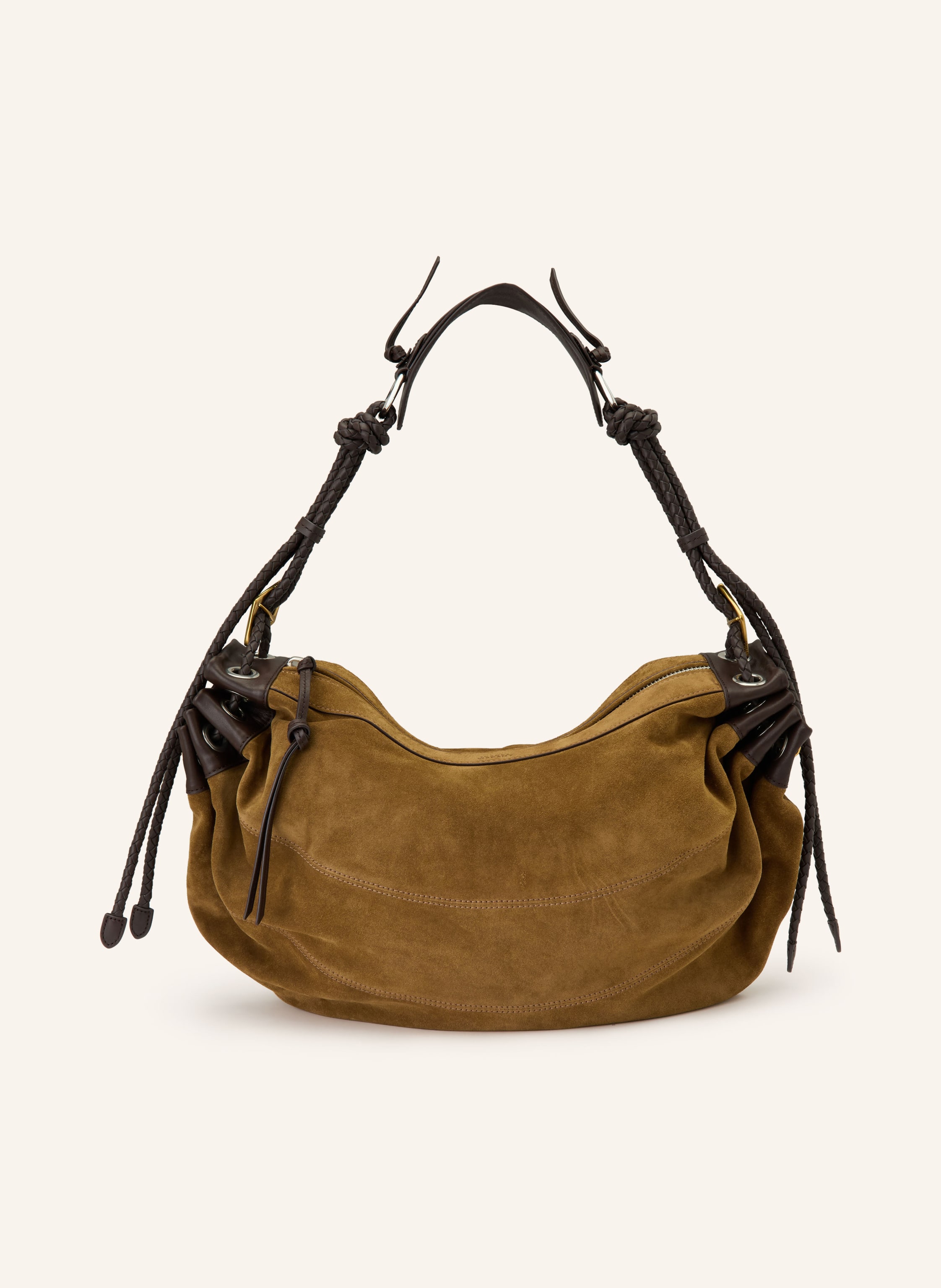 Isabel Marant Ein Steckfach. Längenverstellbarer Schulterriemen. Reißverschluss. Innen ein Hauptfach. Label-Details. Glattleder. Aus Veloursleder. Bicolor-Design. Bindedetails. Lederdetails Large in taupe / silber / gold