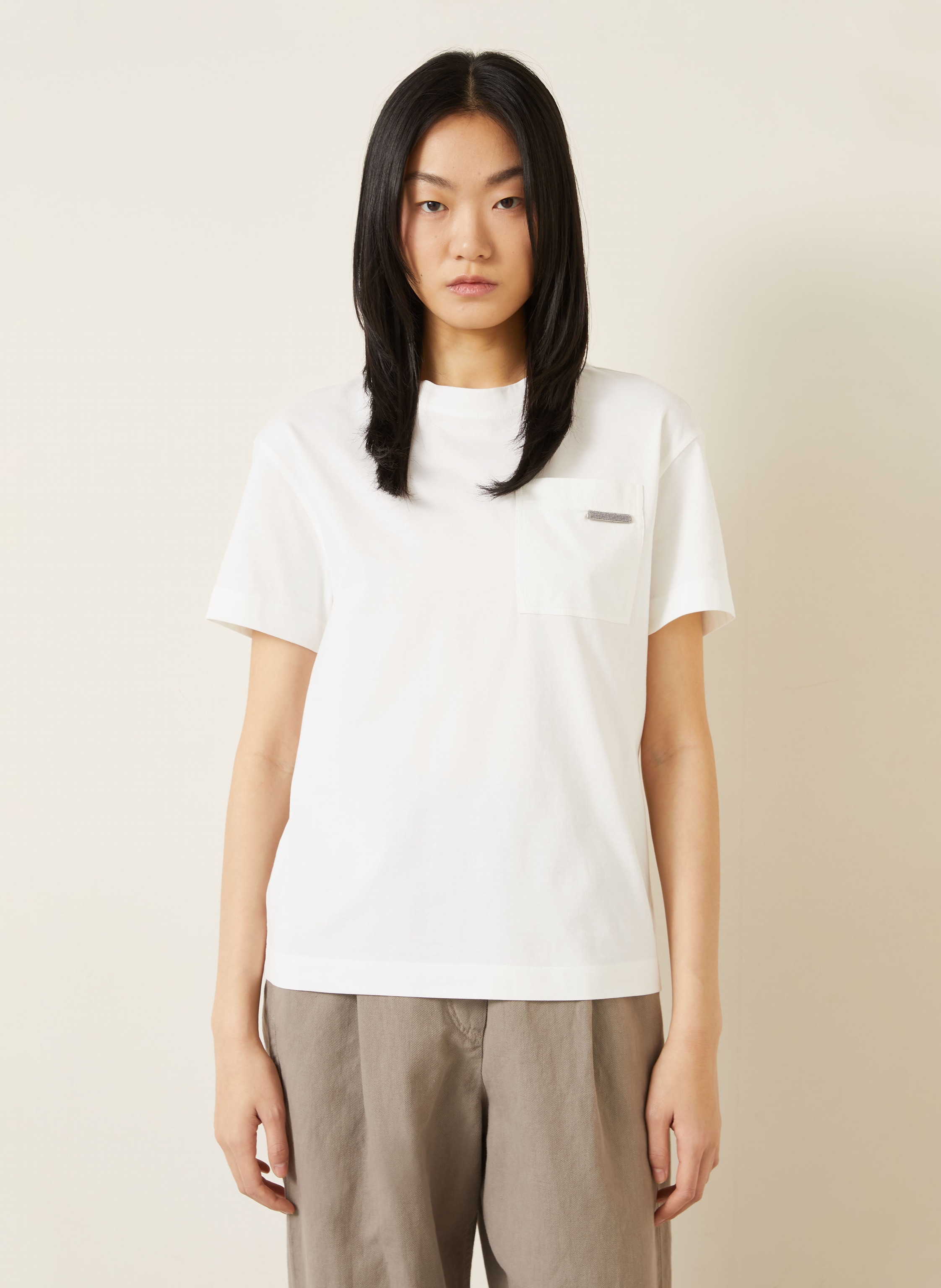 Thumbnail - Brunello Cucinelli T-Shirt Mit Schmucksteinen weiss