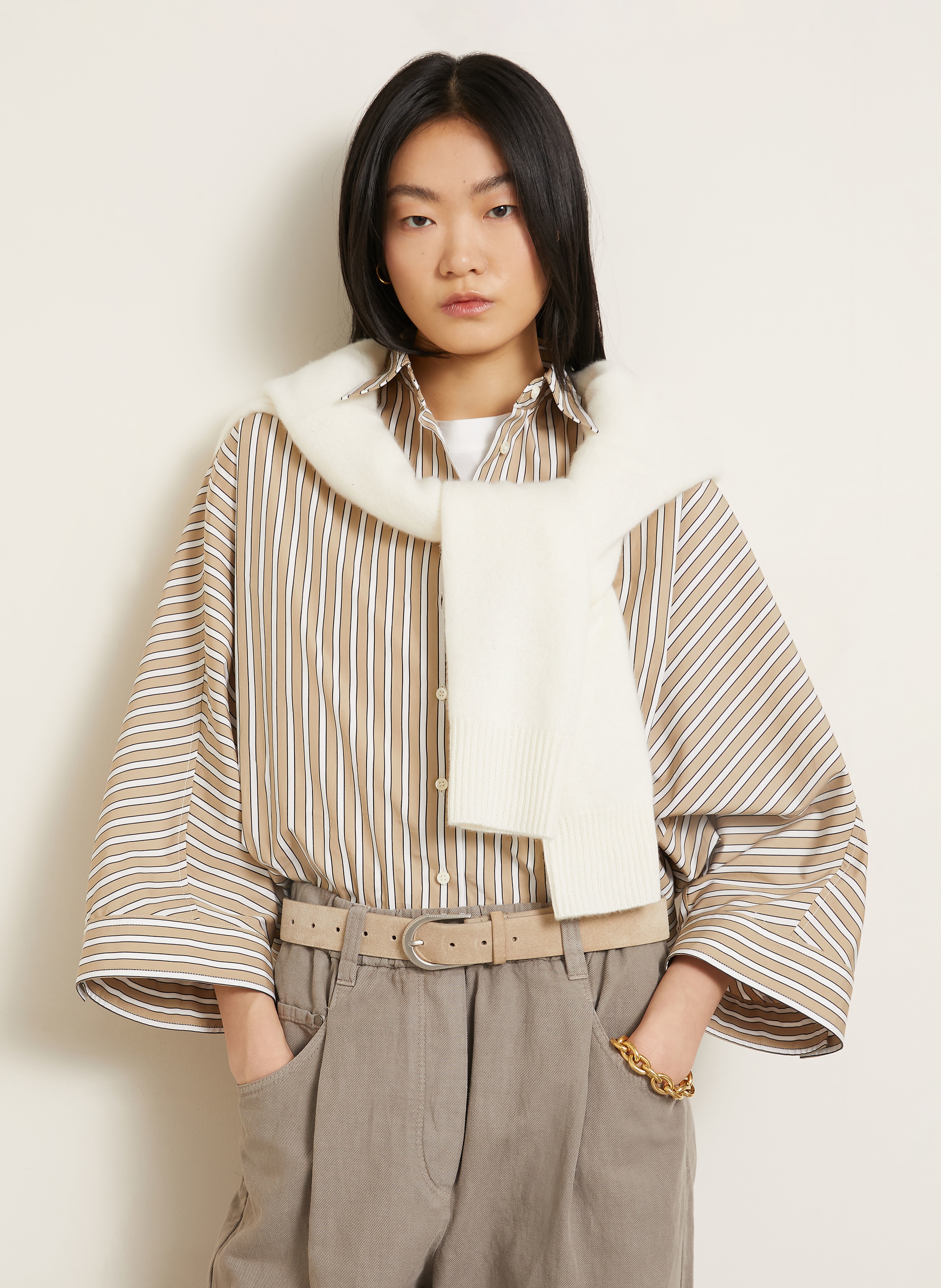 Thumbnail - Brunello Cucinelli Oversized-Hemdbluse Mit 3/4-Arm beige