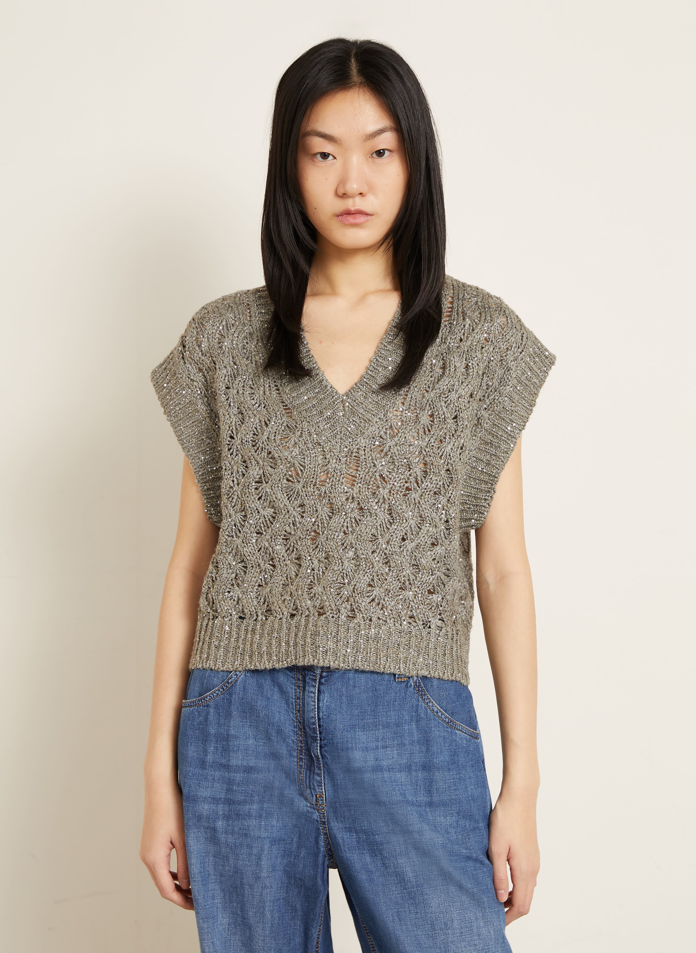 Thumbnail - Brunello Cucinelli Strickshirt Mit Pailletten gruen