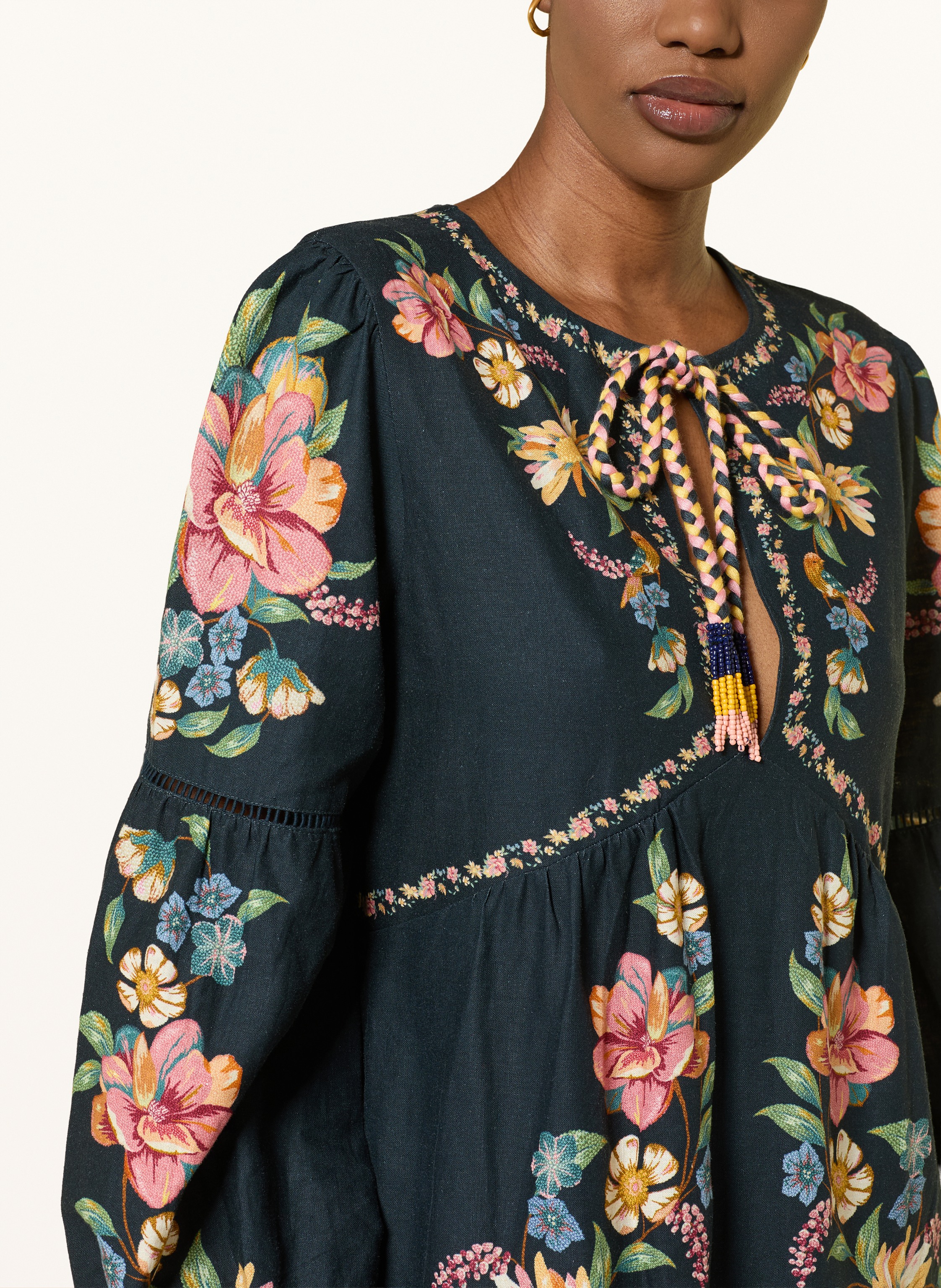 Thumbnail - Farm Rio Kleid Maira Mit Leinen Und Rüschen blau