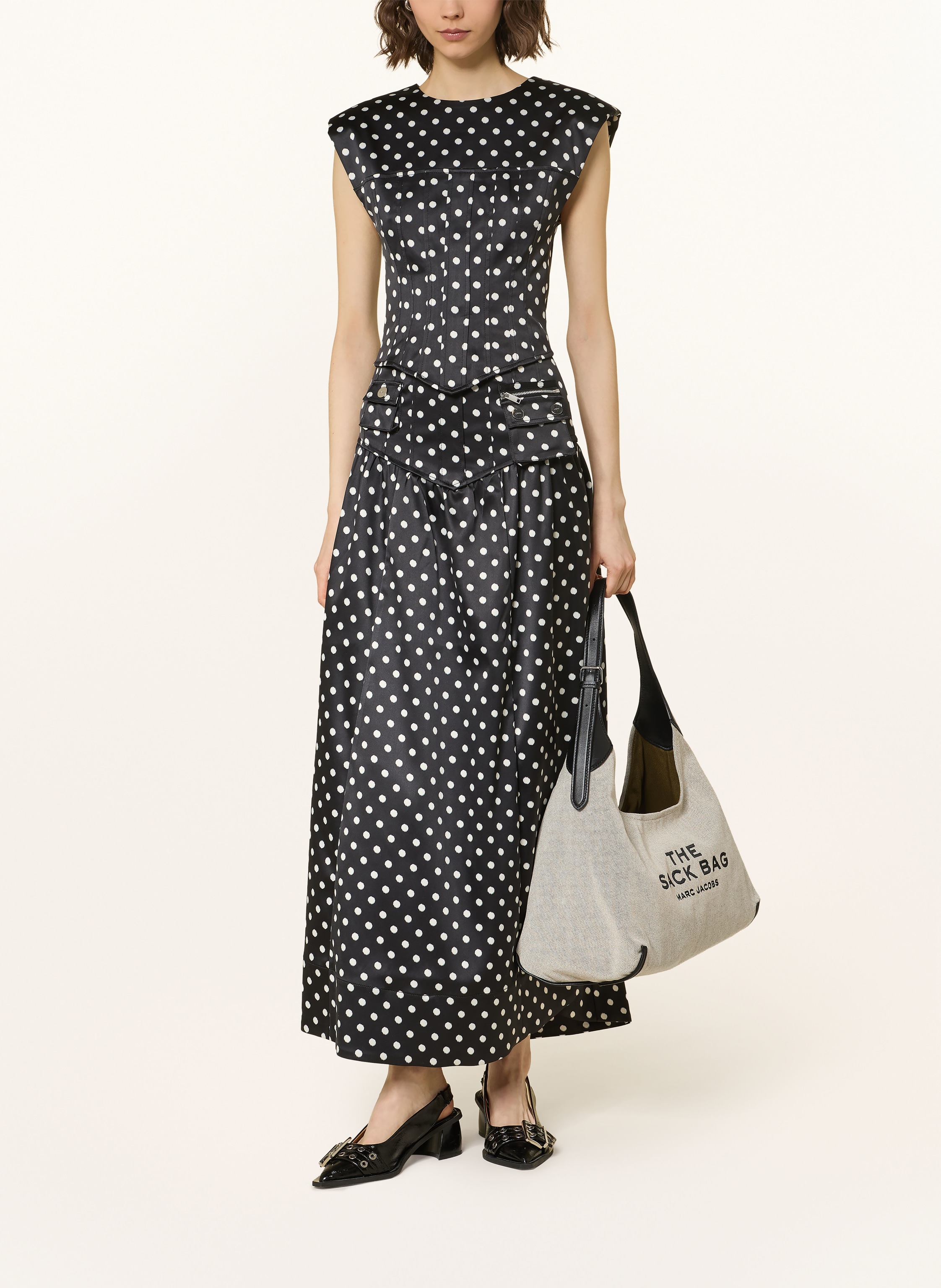 Thumbnail - Marc Jacobs Schultertasche The Leather-Trim Canvas Belted Sack Bag schwarz