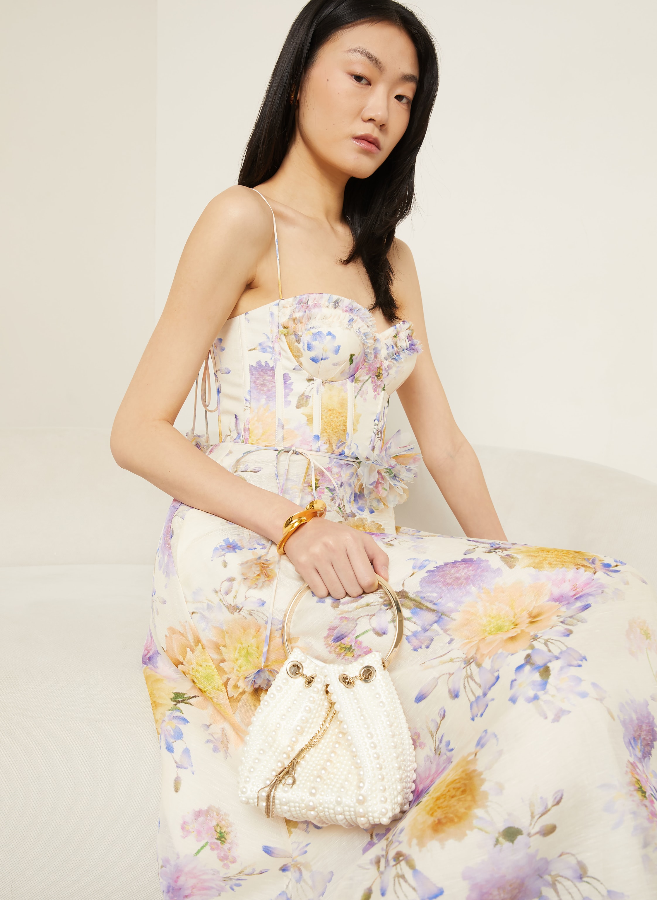 Thumbnail - Zimmermann Cocktailkleid Luna Mit Leinen Und Seide weiss