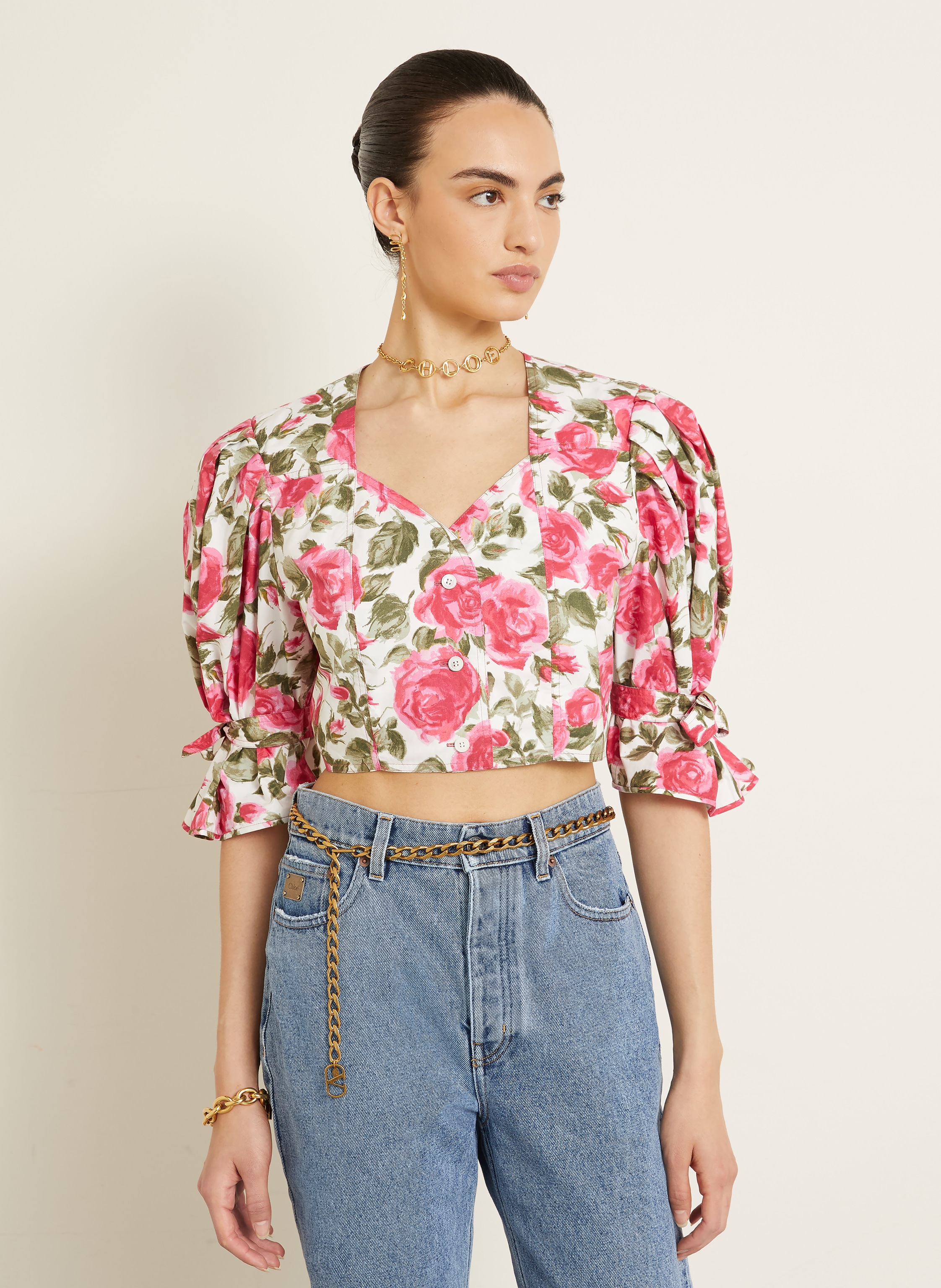 Thumbnail - Chloé Cropped-Bluse pink