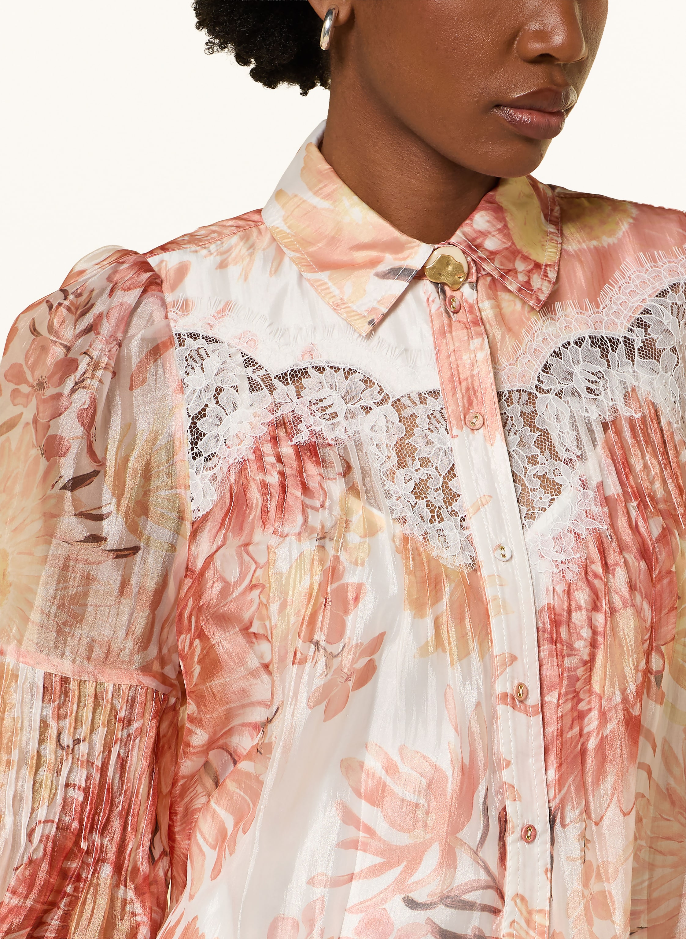 Thumbnail - Aje. Hemdblusenkleid Iria Mit Spitze Und Plissees braun