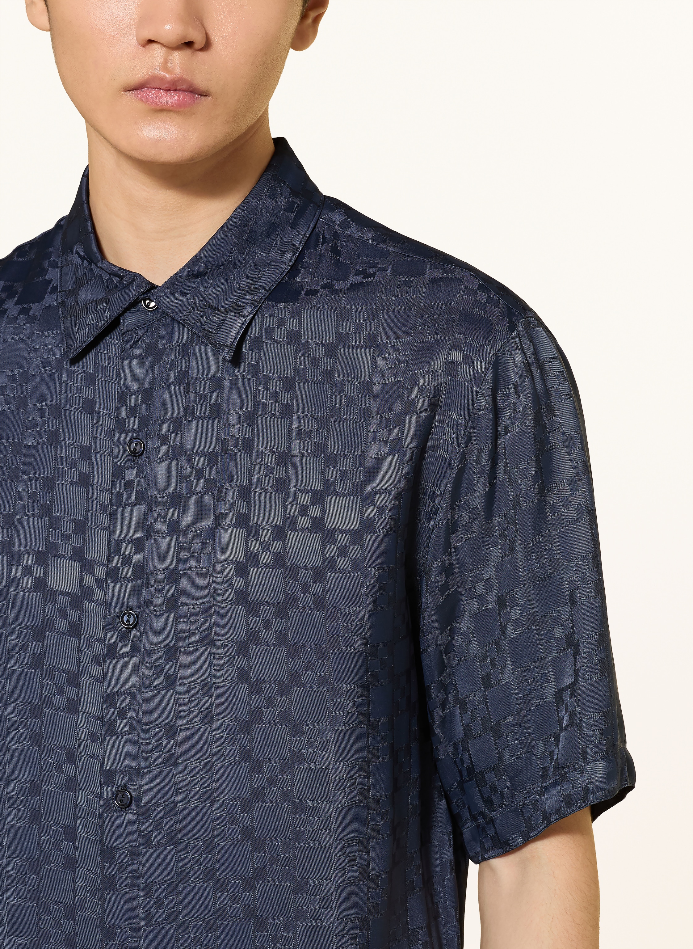 Thumbnail - Sandro Kurzarm-Hemd Regular Fit Aus Jacquard blau