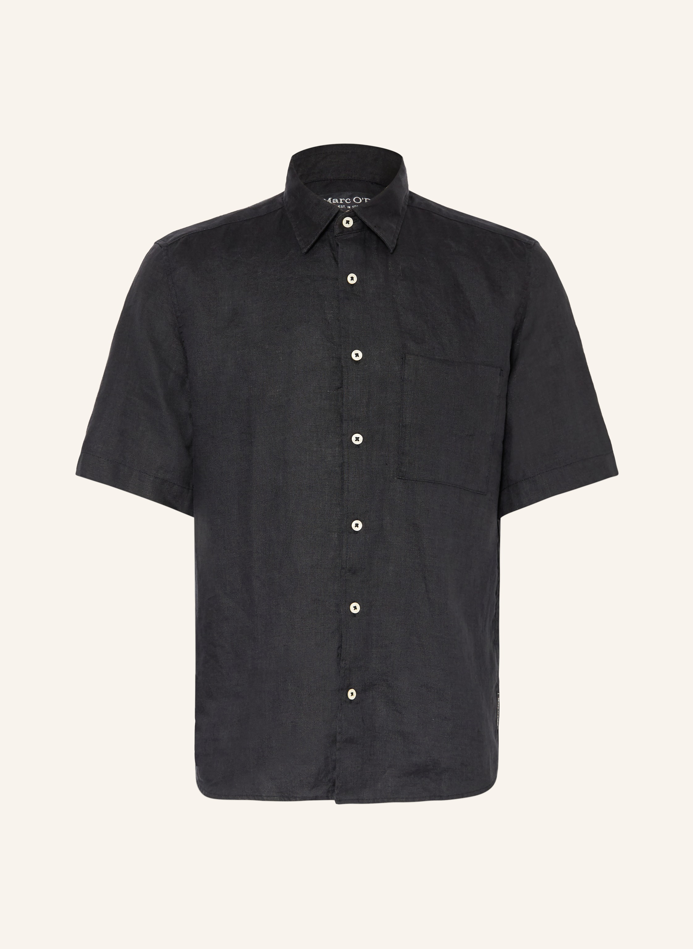 Marc O'polo Kurzarm-Hemd Regular Fit Aus Leinen schwarz