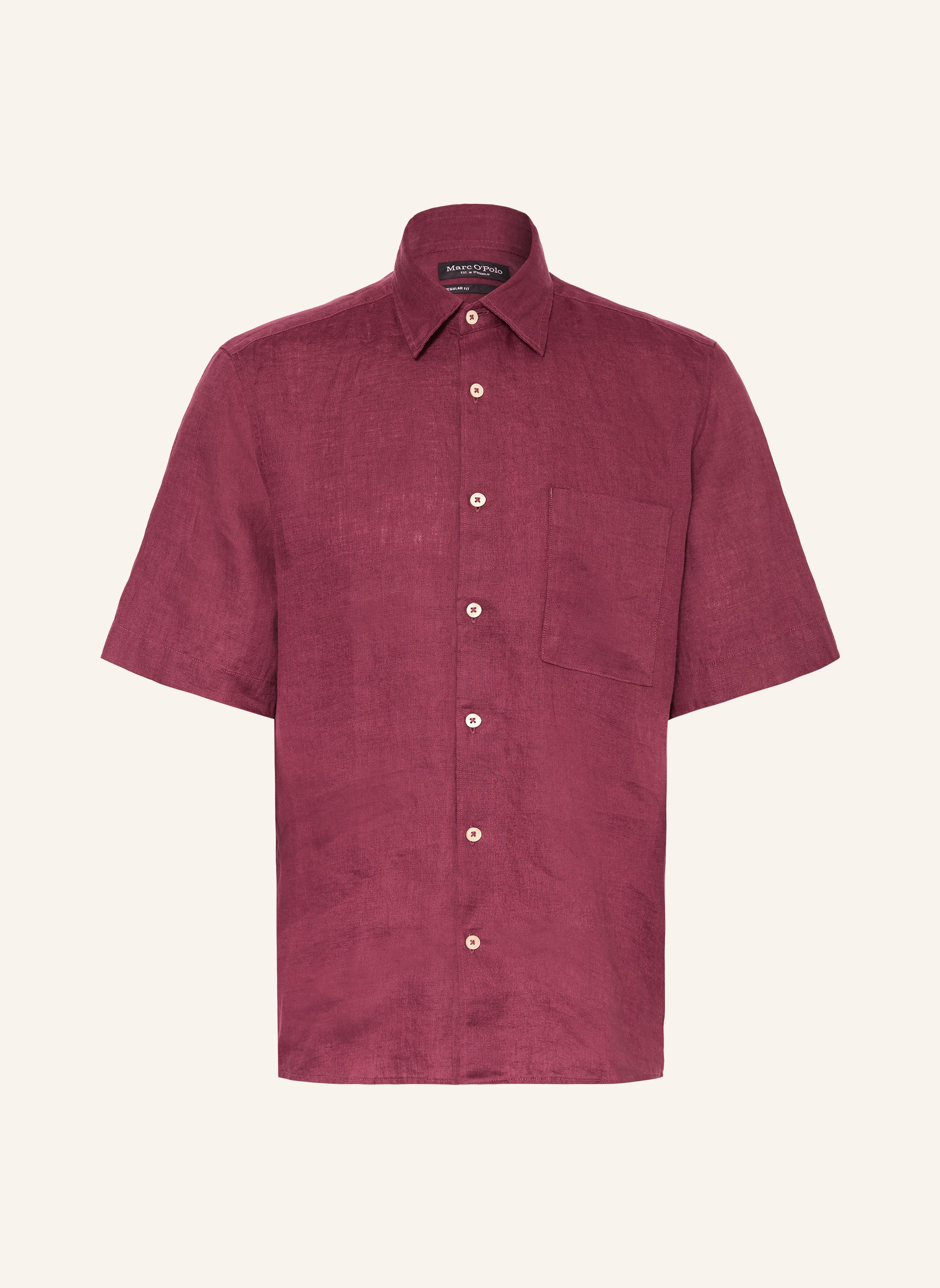 Marc O'polo Kurzarm-Hemd Regular Fit Aus Leinen rot