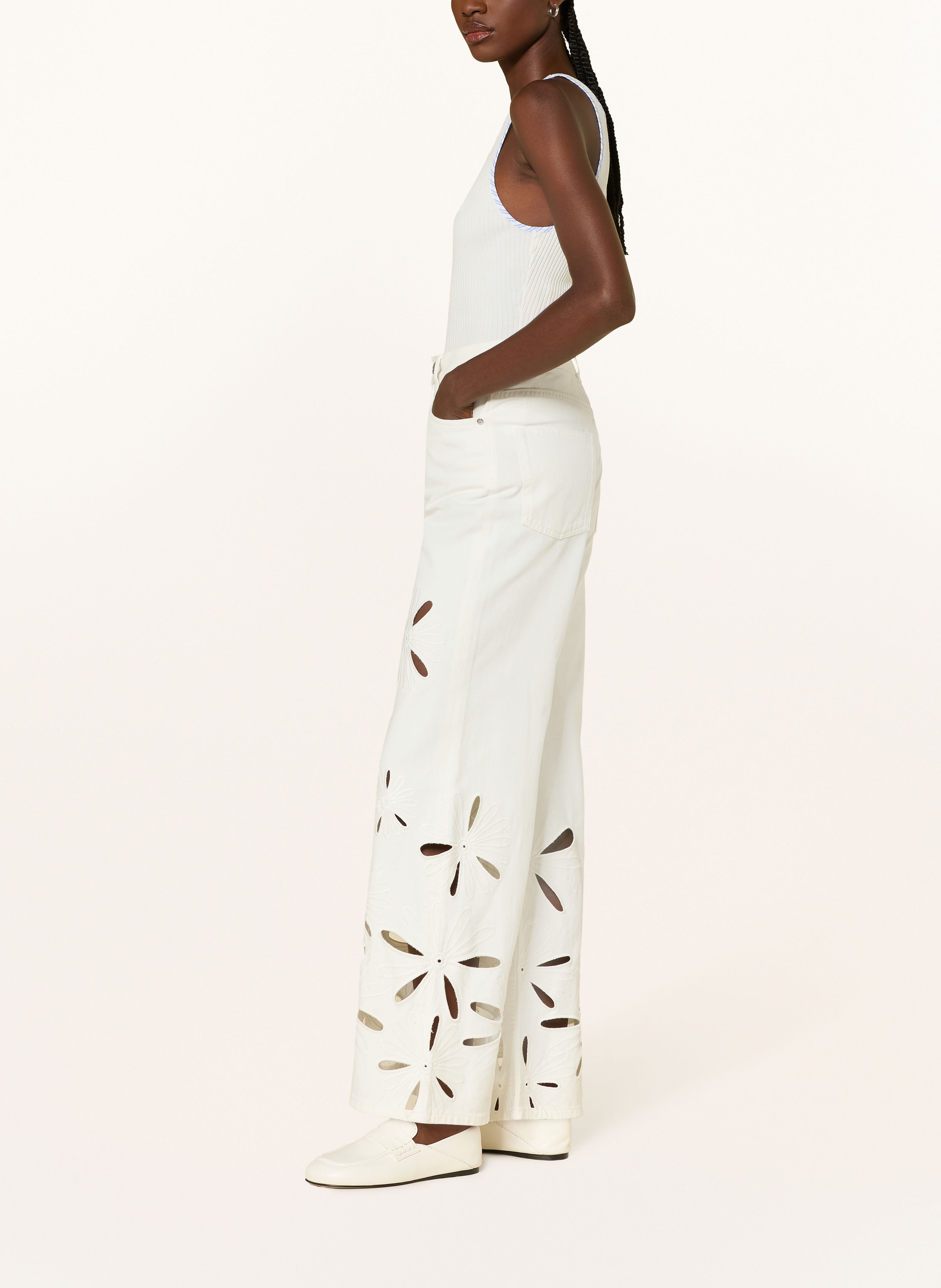 Thumbnail - Sandro Wide Leg Jeans Mit Lochspitze weiss