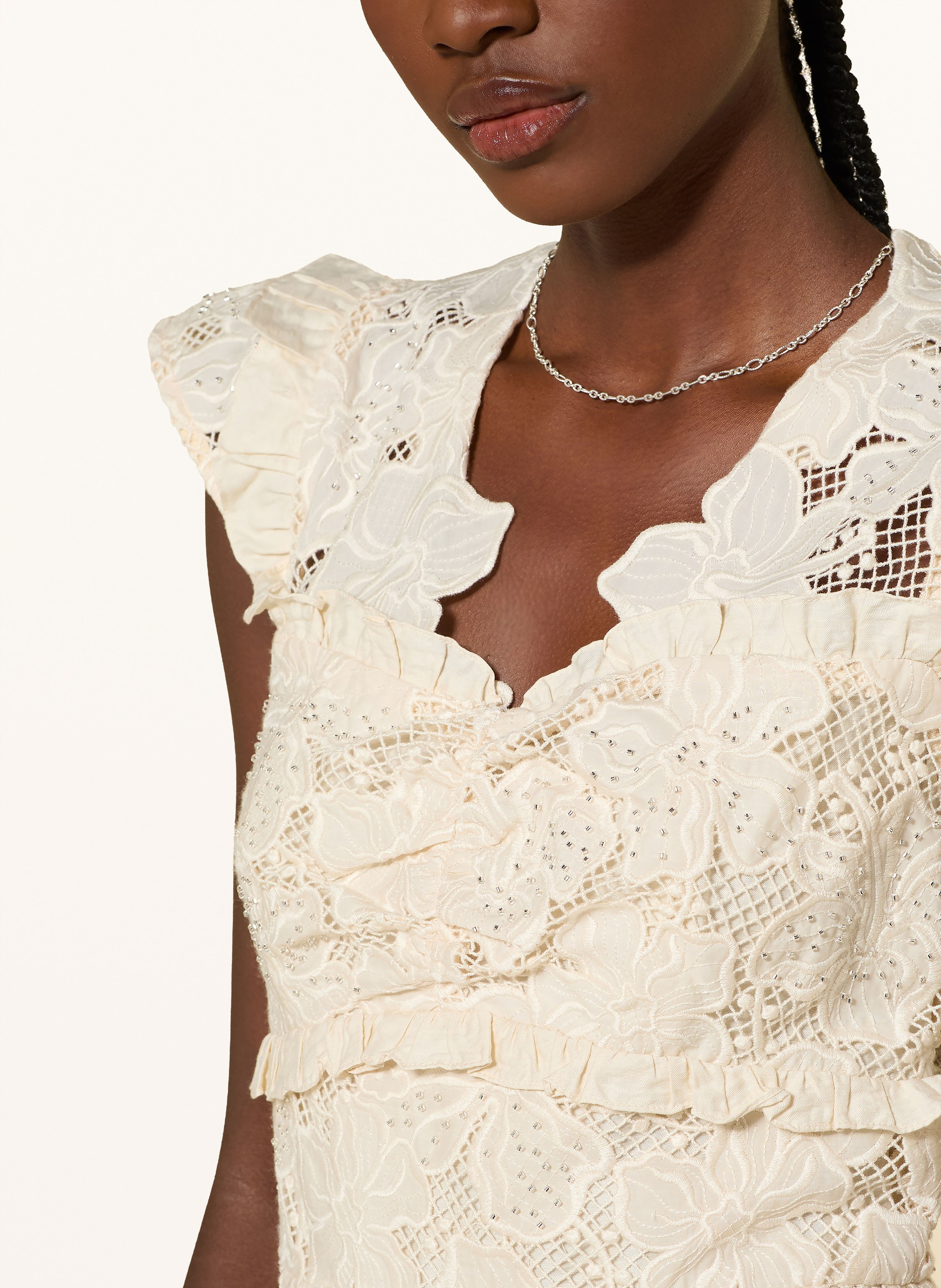 Thumbnail - Sandro Kleid Aus Lochspitze Mit Schmucksteinbesatz weiss