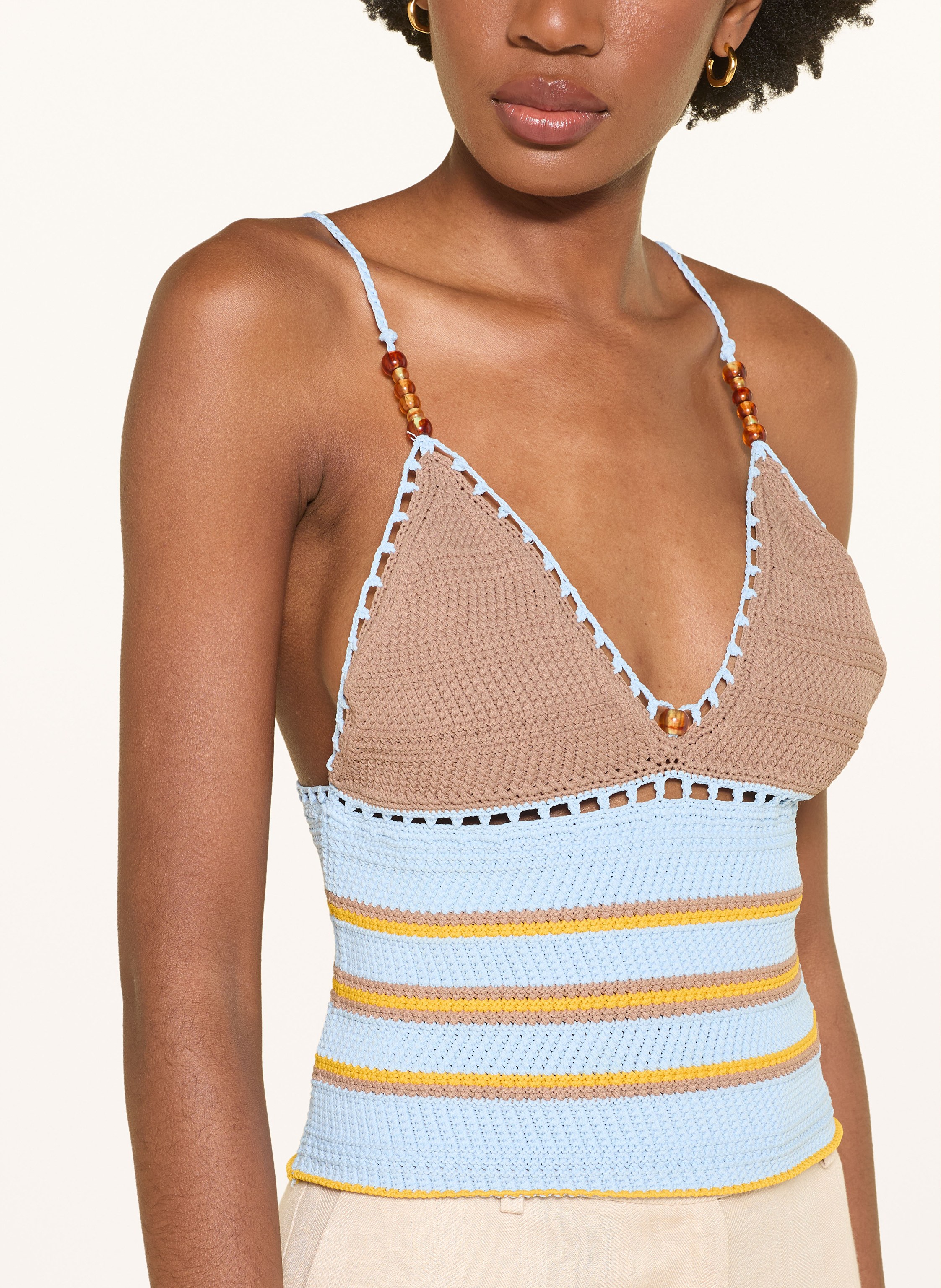 Thumbnail - Claudie Pierlot Häkeltop Mit Schmuckperlen blau