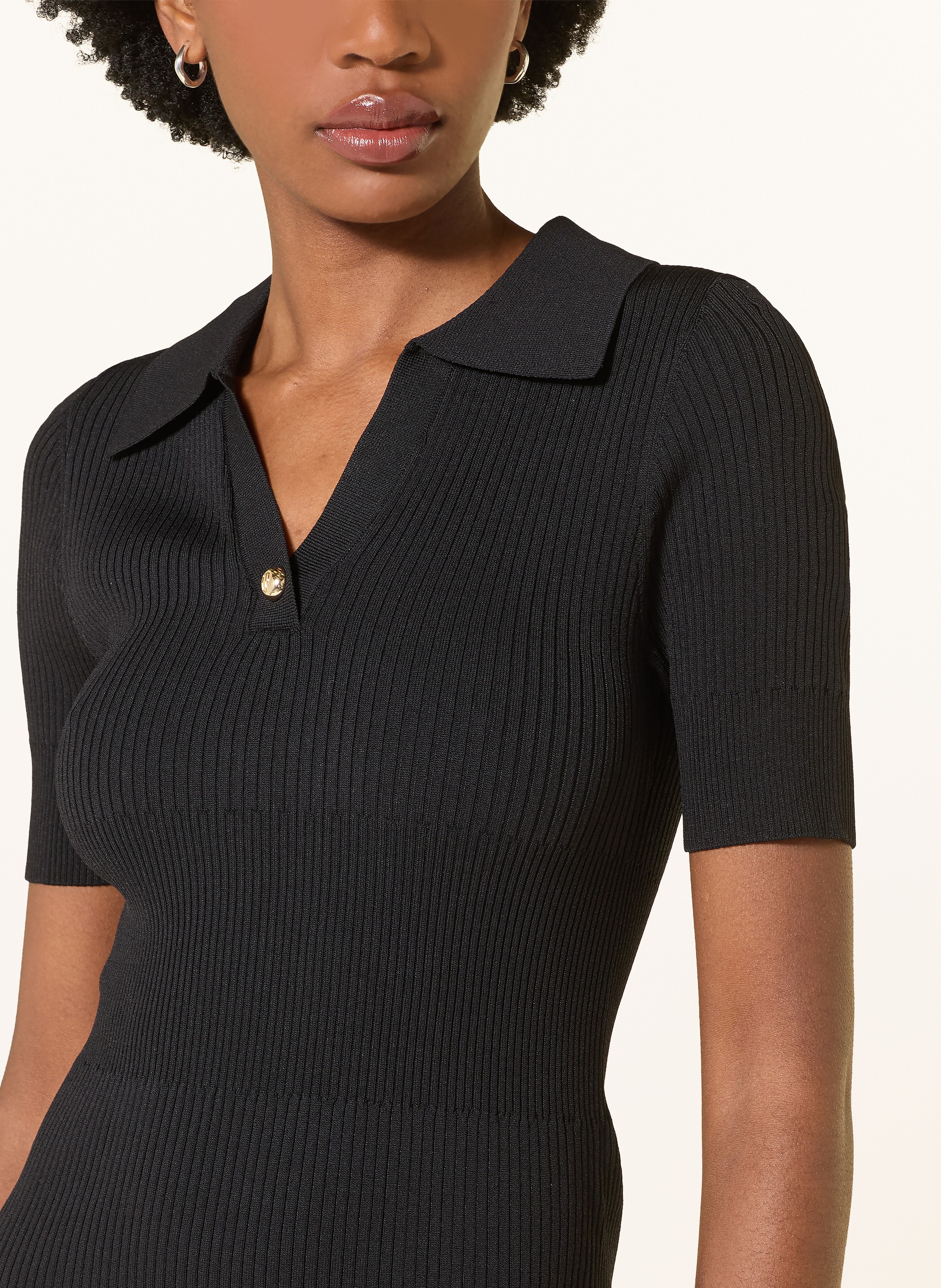 Thumbnail - Claudie Pierlot Strick-Polokleid Mit Rüschen schwarz