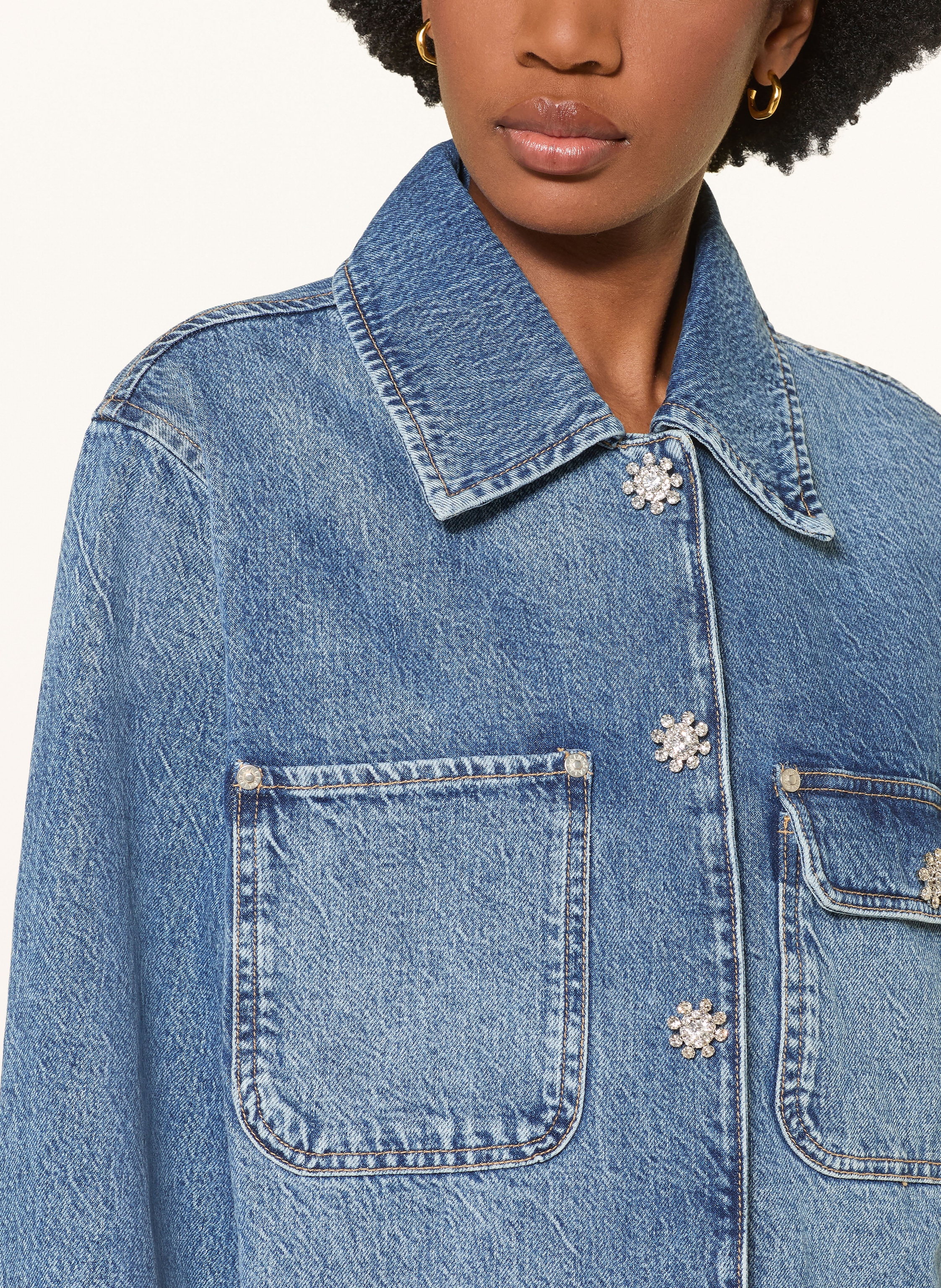 Thumbnail - Allsaints Jeansjacke Bex Mit Schmucksteinen blau