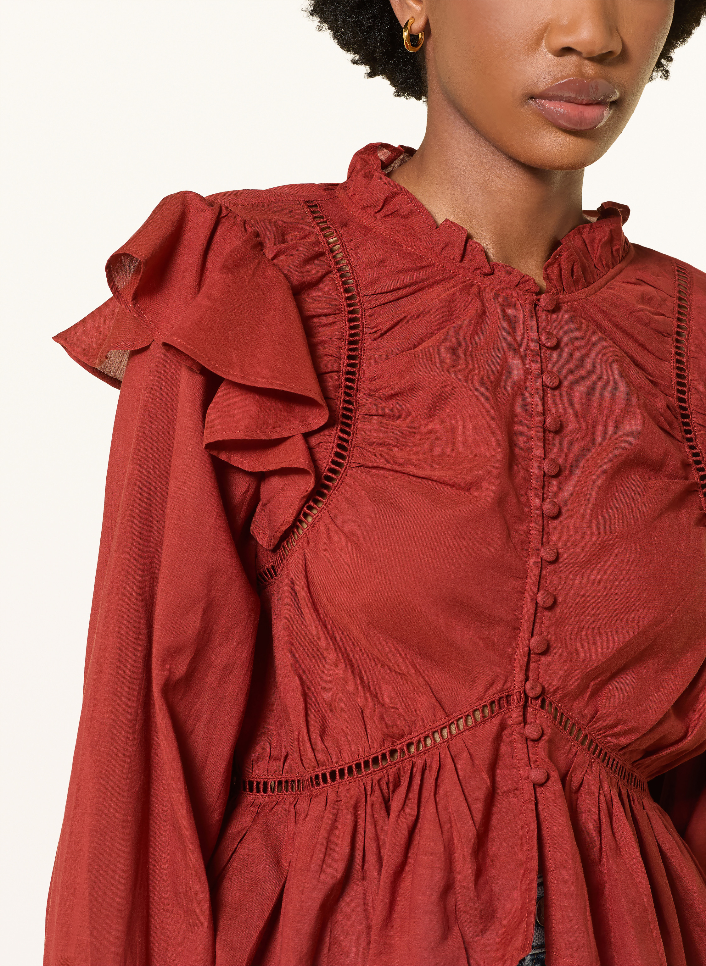 Thumbnail - Allsaints Bluse Lima Mit Lochspitze Und Rüschen rot