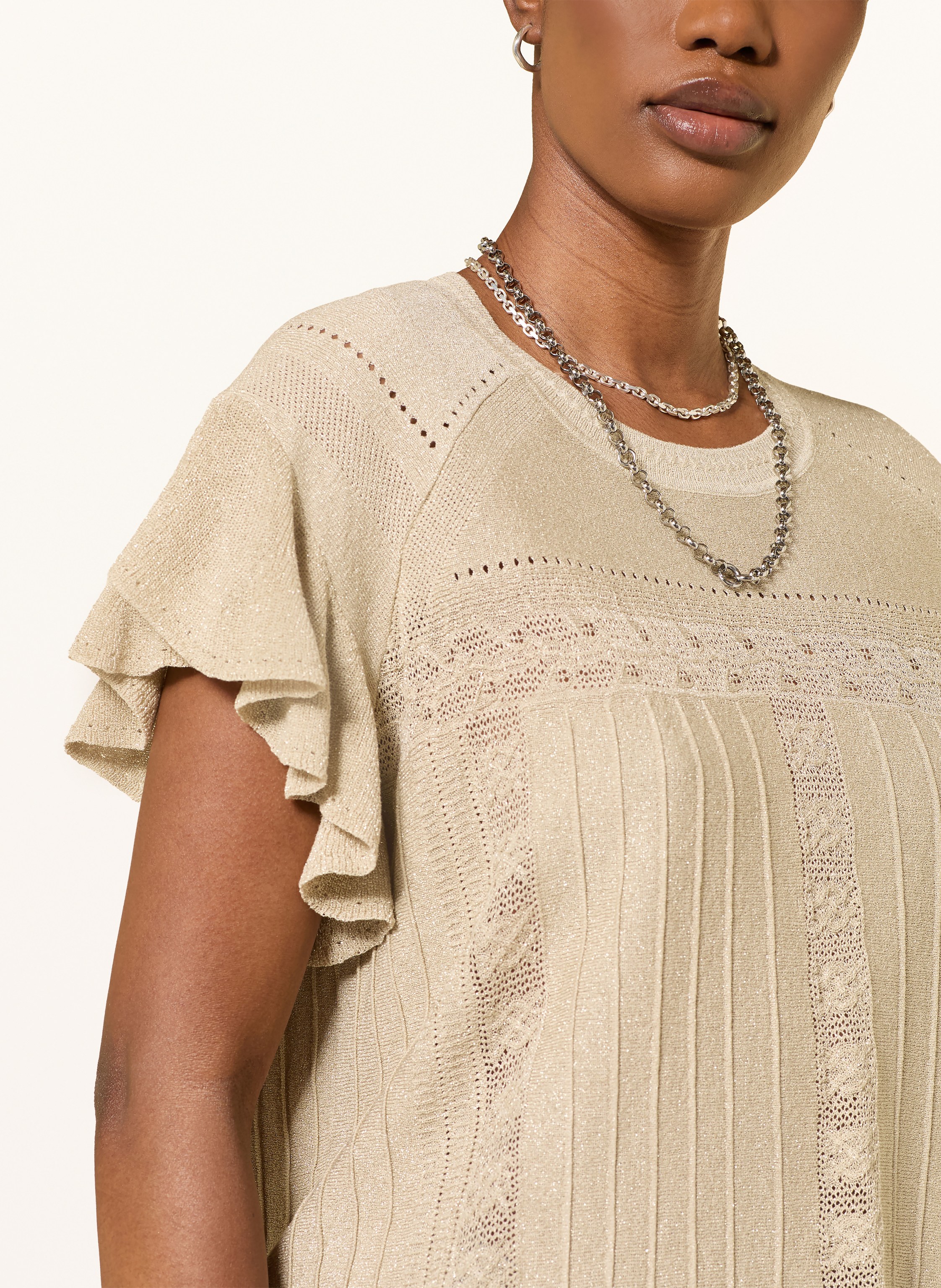 Thumbnail - Ba&Sh Strickshirt Mit Glitzergarn Und Volants beige