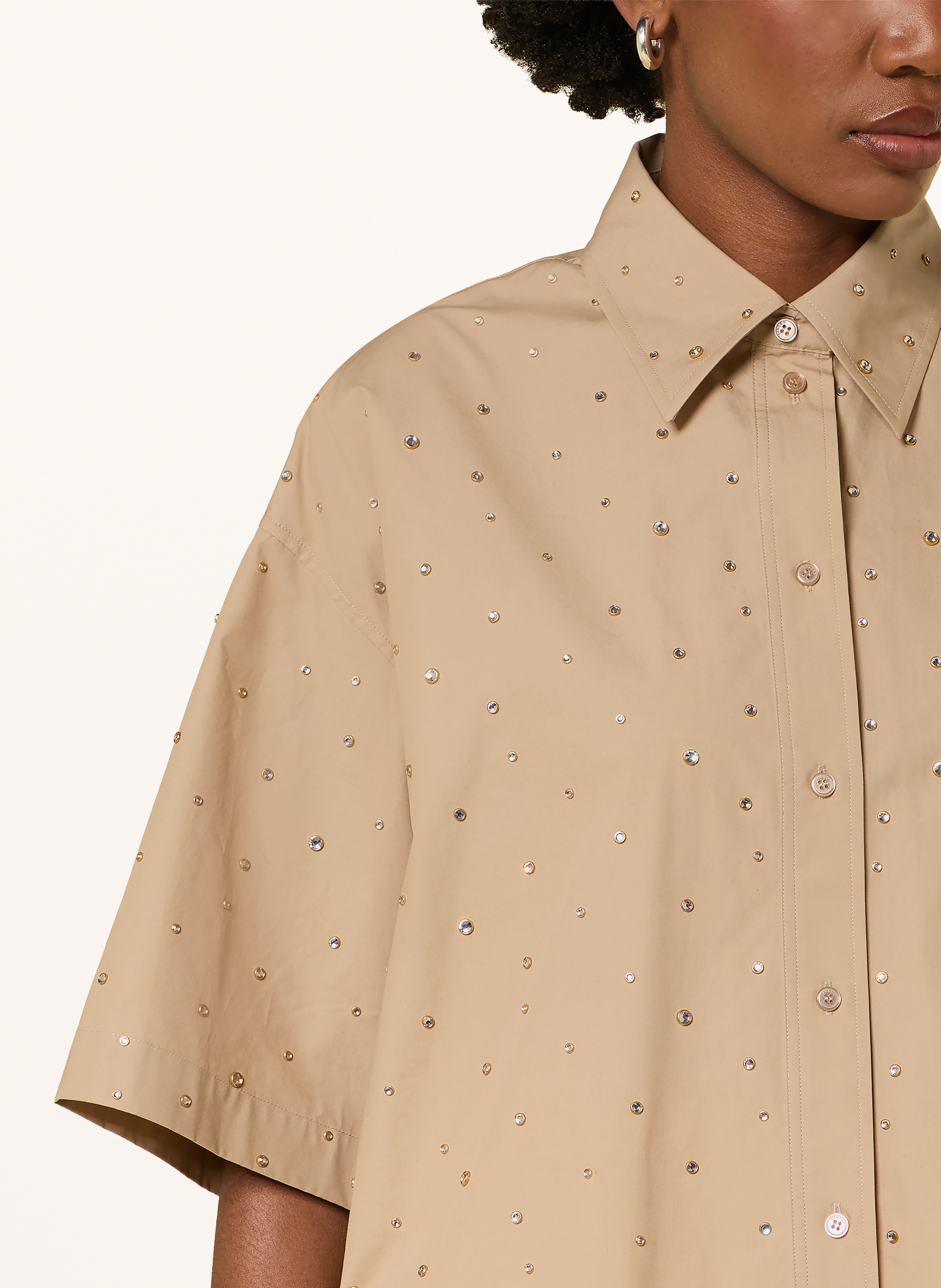 Thumbnail - Sandro Hemdbluse Mit 3/4-Arm Und Schmucksteinen beige