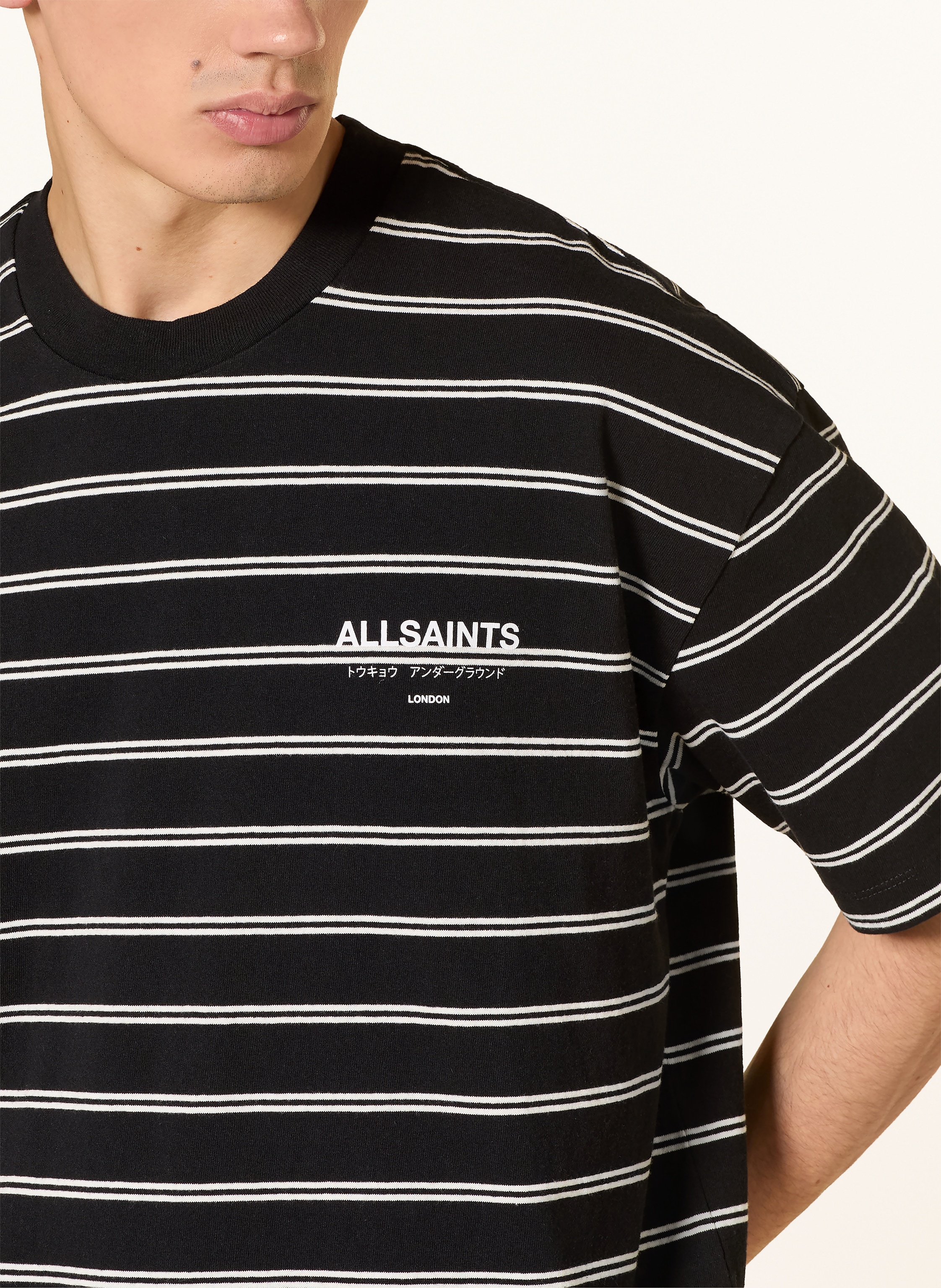 Thumbnail - Allsaints T-Shirt Undergrnd Stripe schwarz